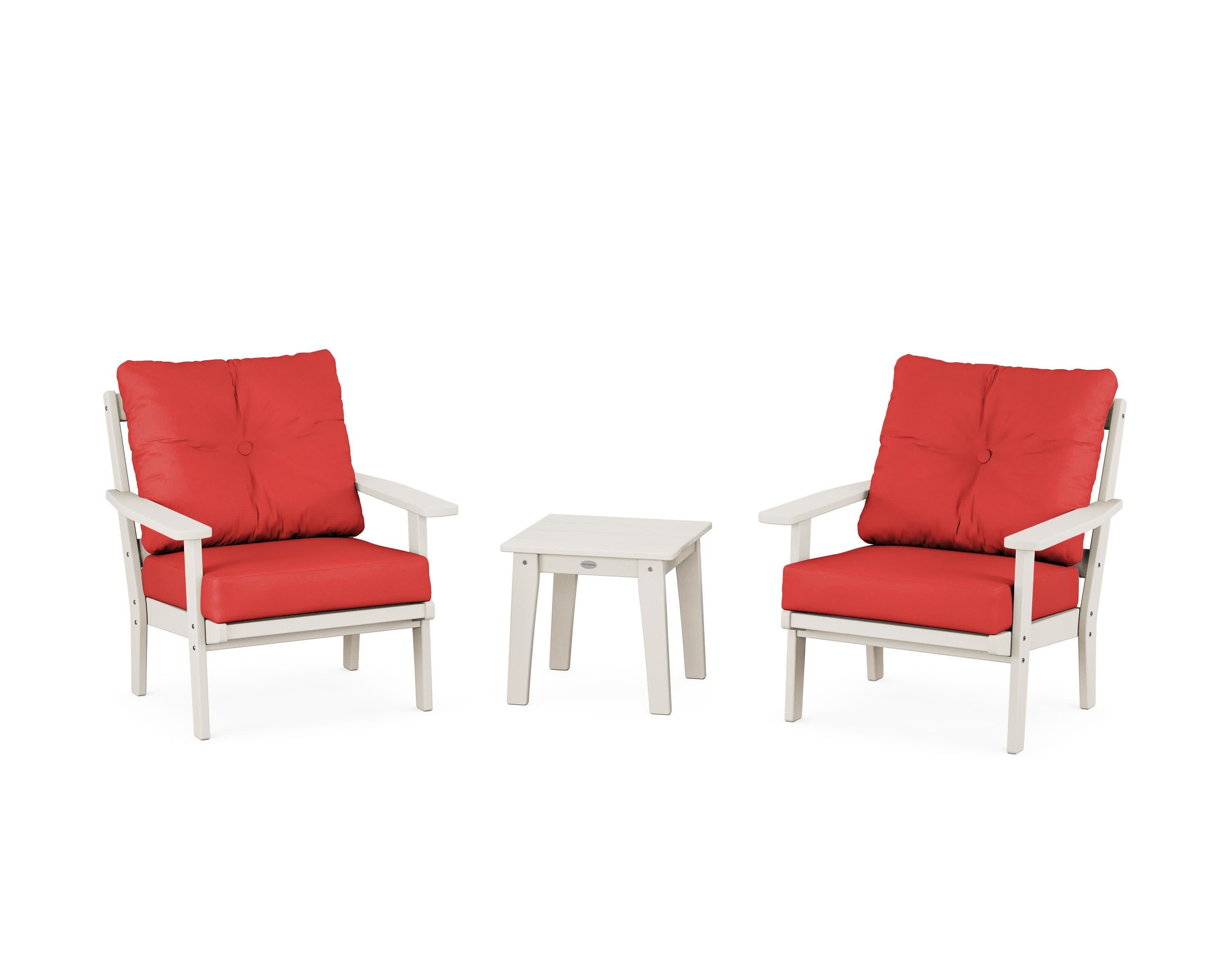 Prairie 3-Piece Deep Seating Set in Sand / Crimson Linen