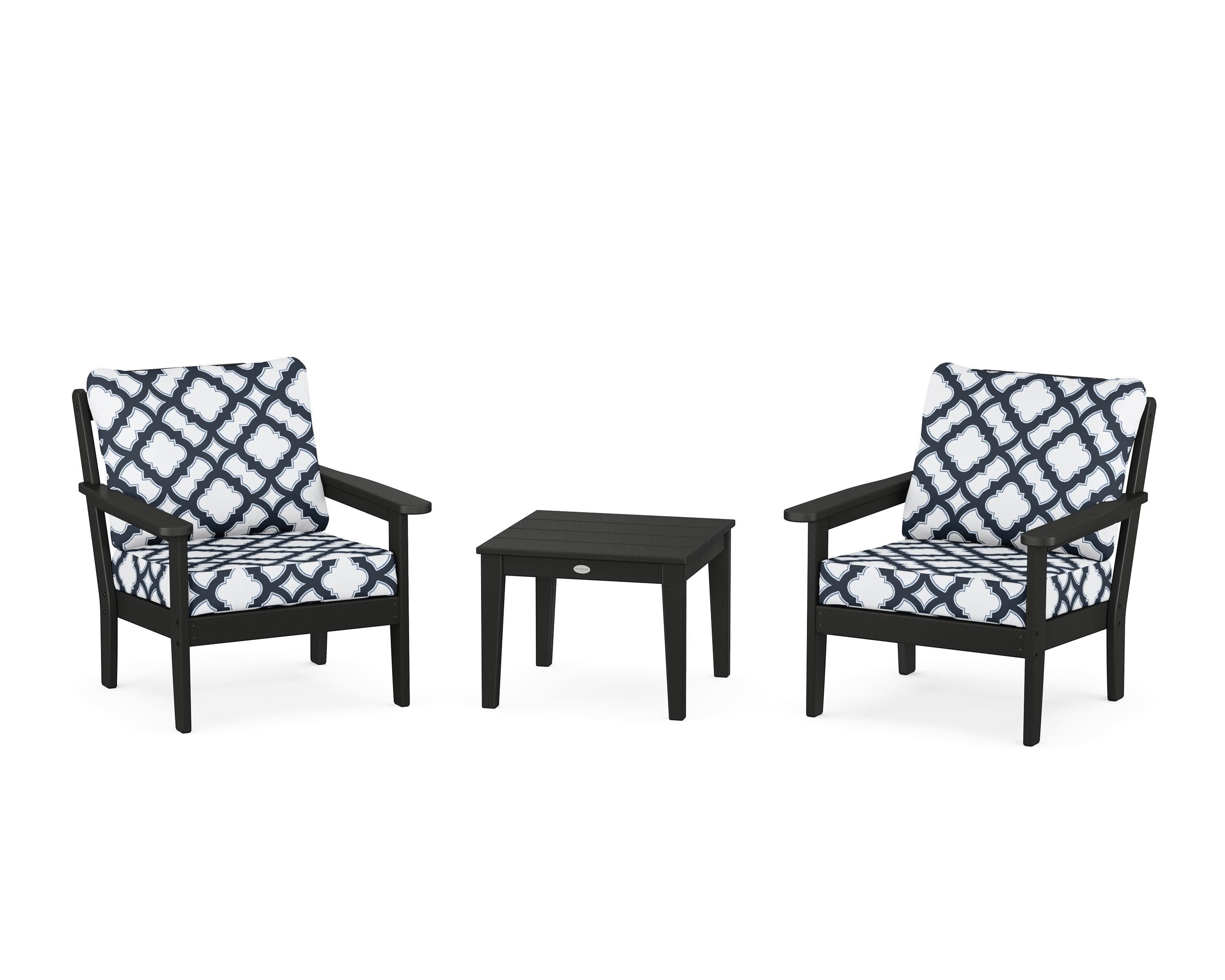 Cottage 3-Piece Deep Seating Set in Black / Trellis Marine Indigo