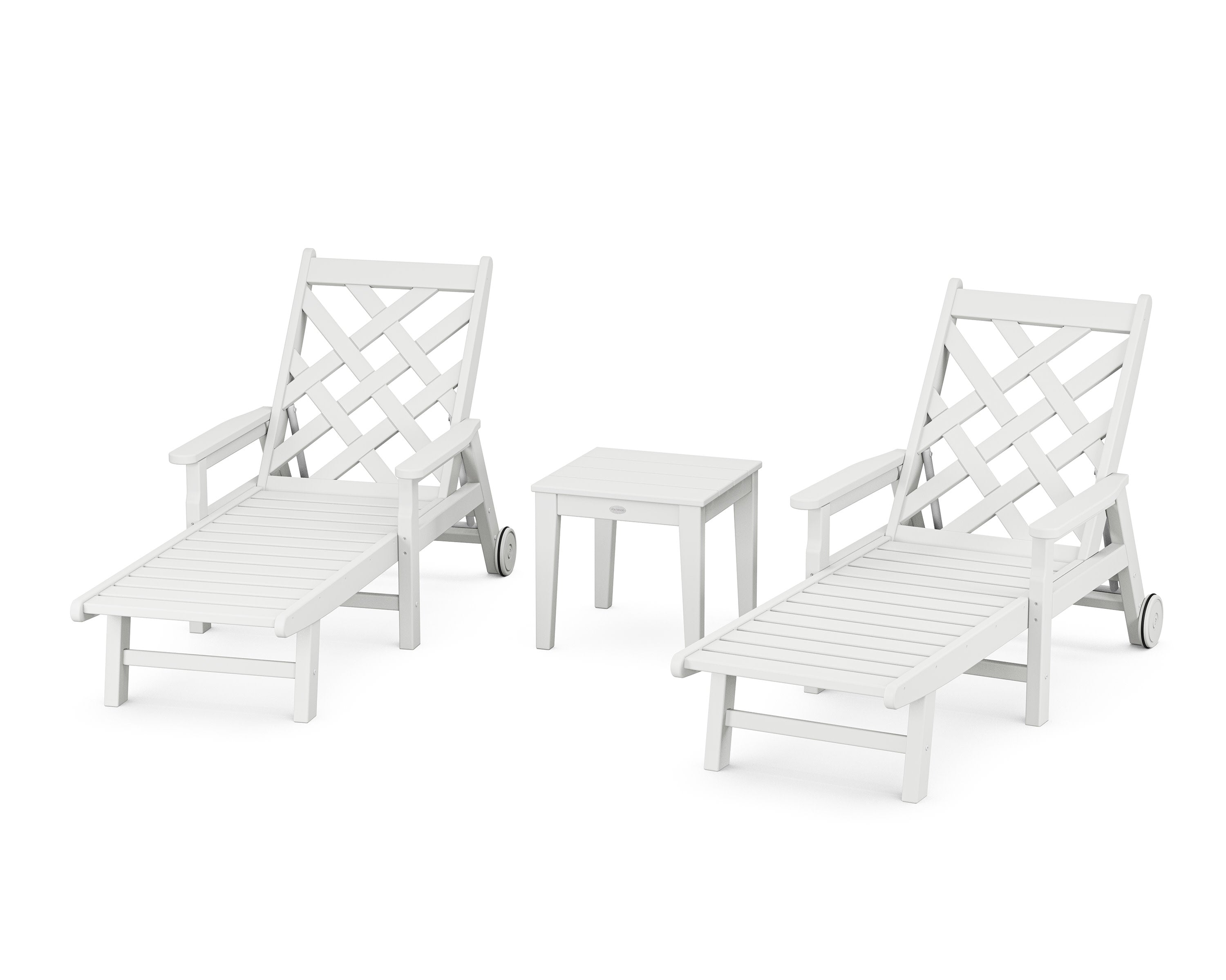 Wovendale 3-Piece Chaise Set with Arms and Wheels in White