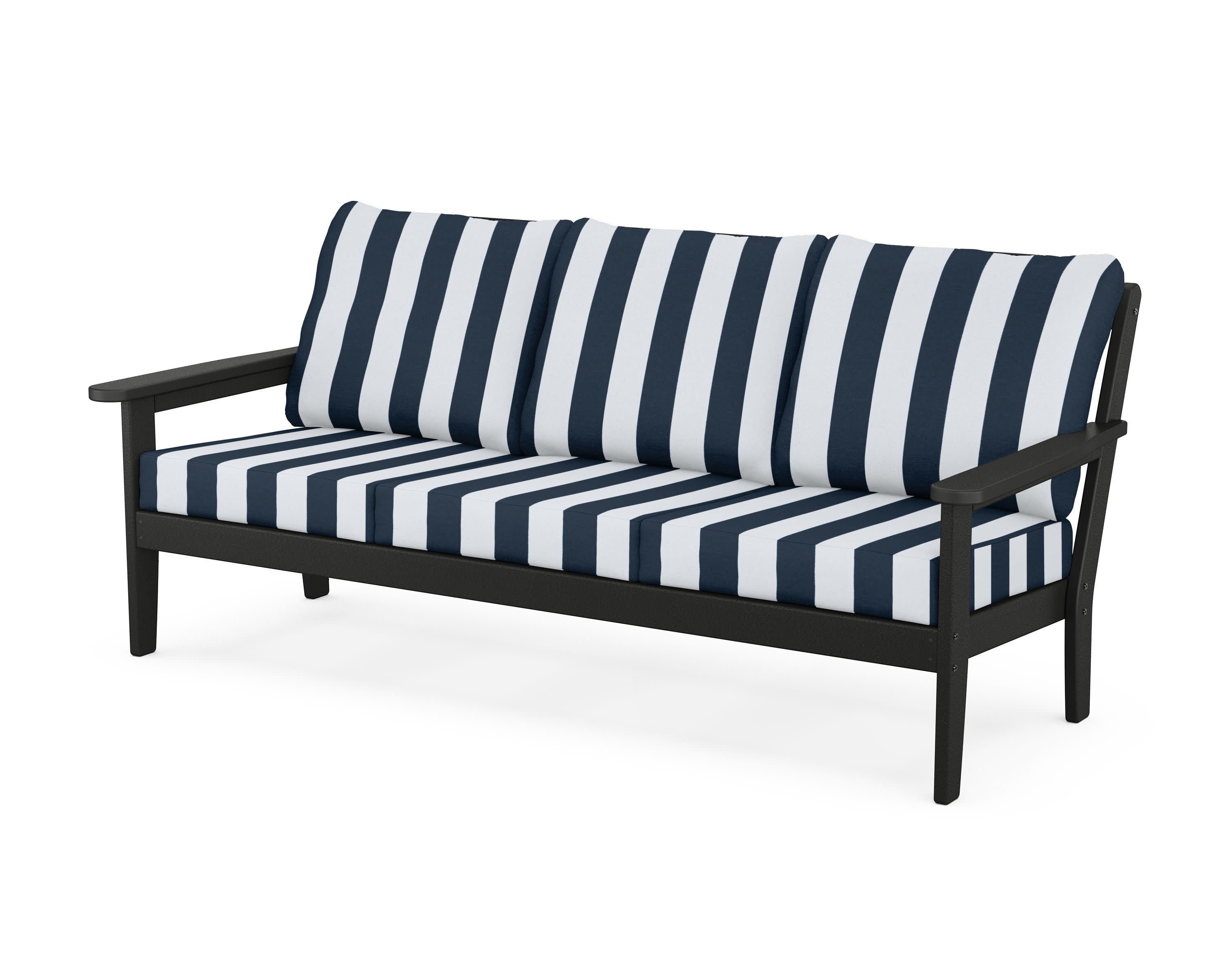 Cottage Deep Seating Sofa in Black / Cabana Stripe Marine Indigo