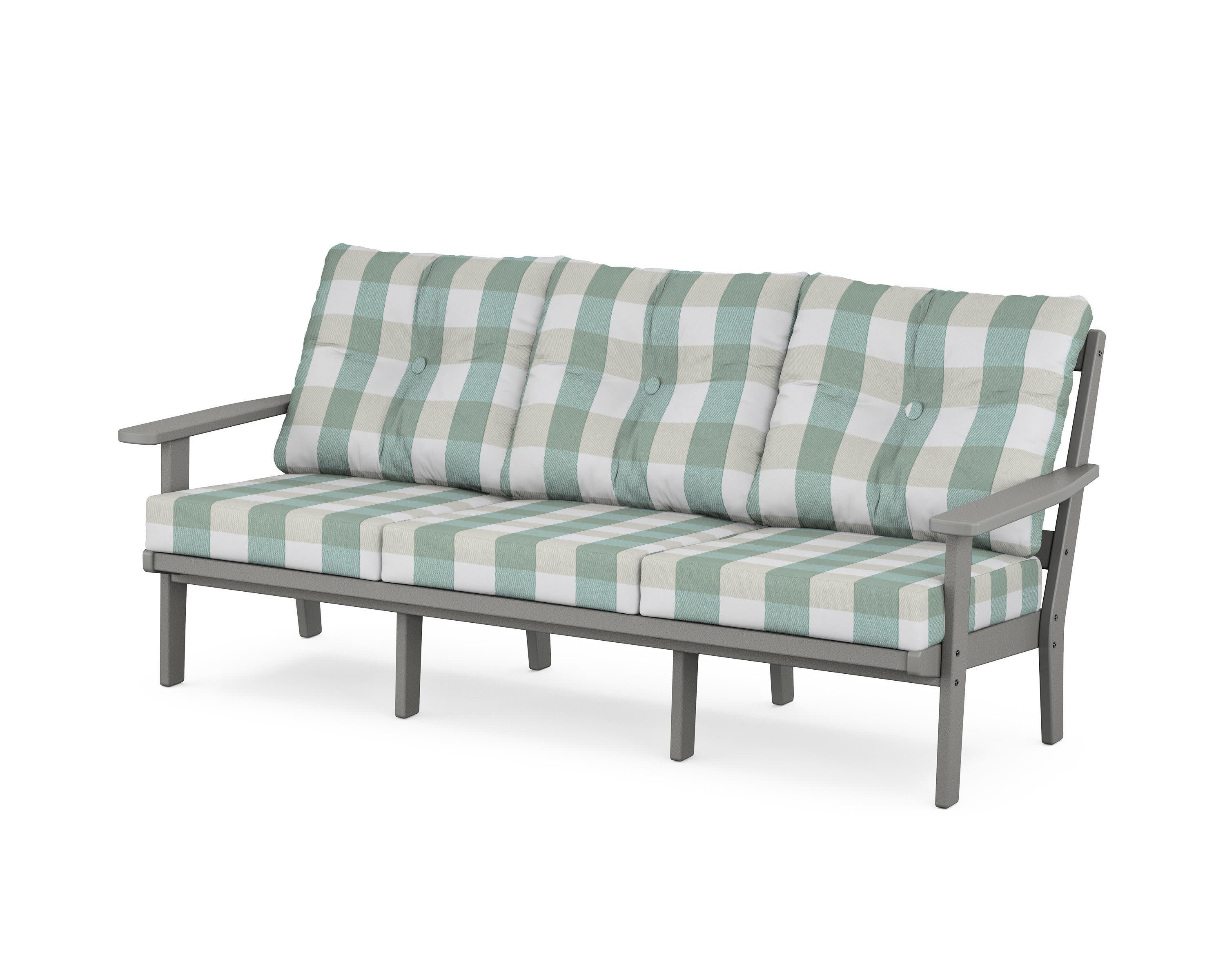 PrairieDeep Seating Sofa in Slate Grey / Buffalo Plaid Glacier Spa