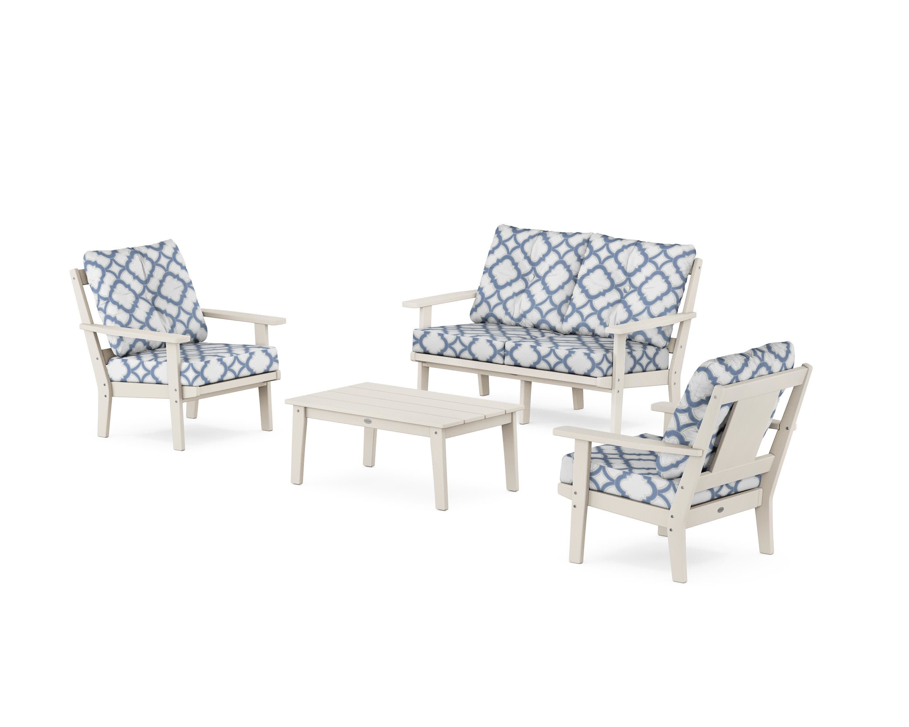 Prairie 4-Piece Deep Seating Set with Loveseat in Sand / Trellis Sky Blue