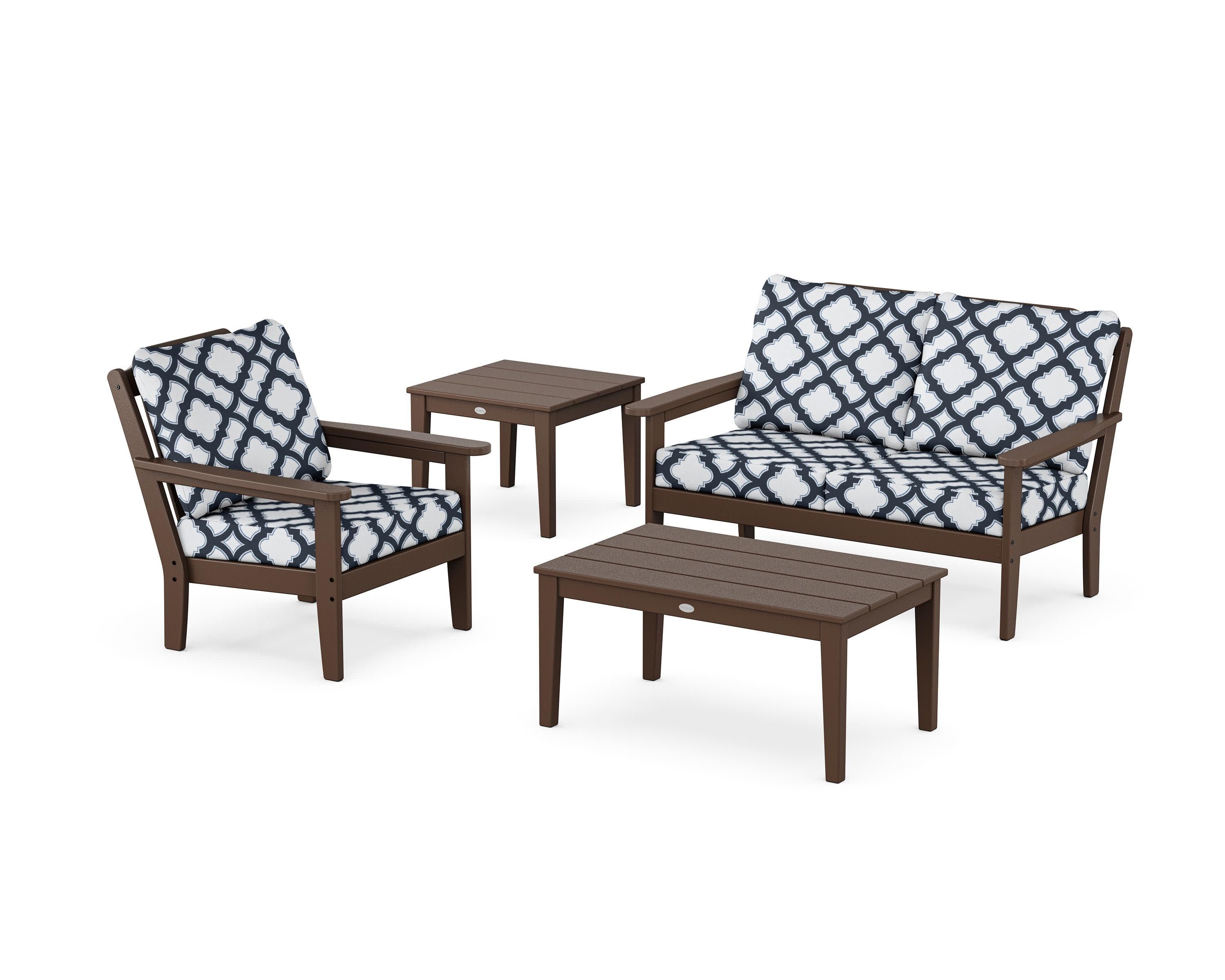 Wovendale 4-Piece Deep Seating Set in Mahogany / Trellis Marine Indigo