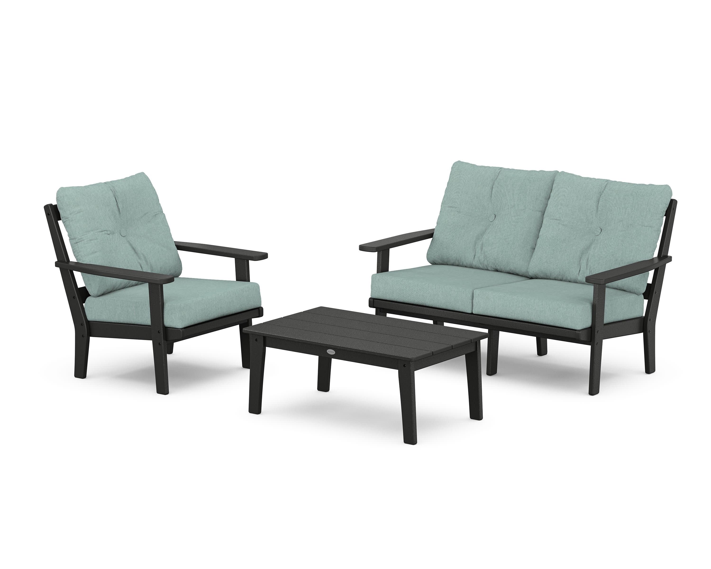 Prairie 3-Piece Deep Seating Set with Loveseat in Black / Glacier Spa