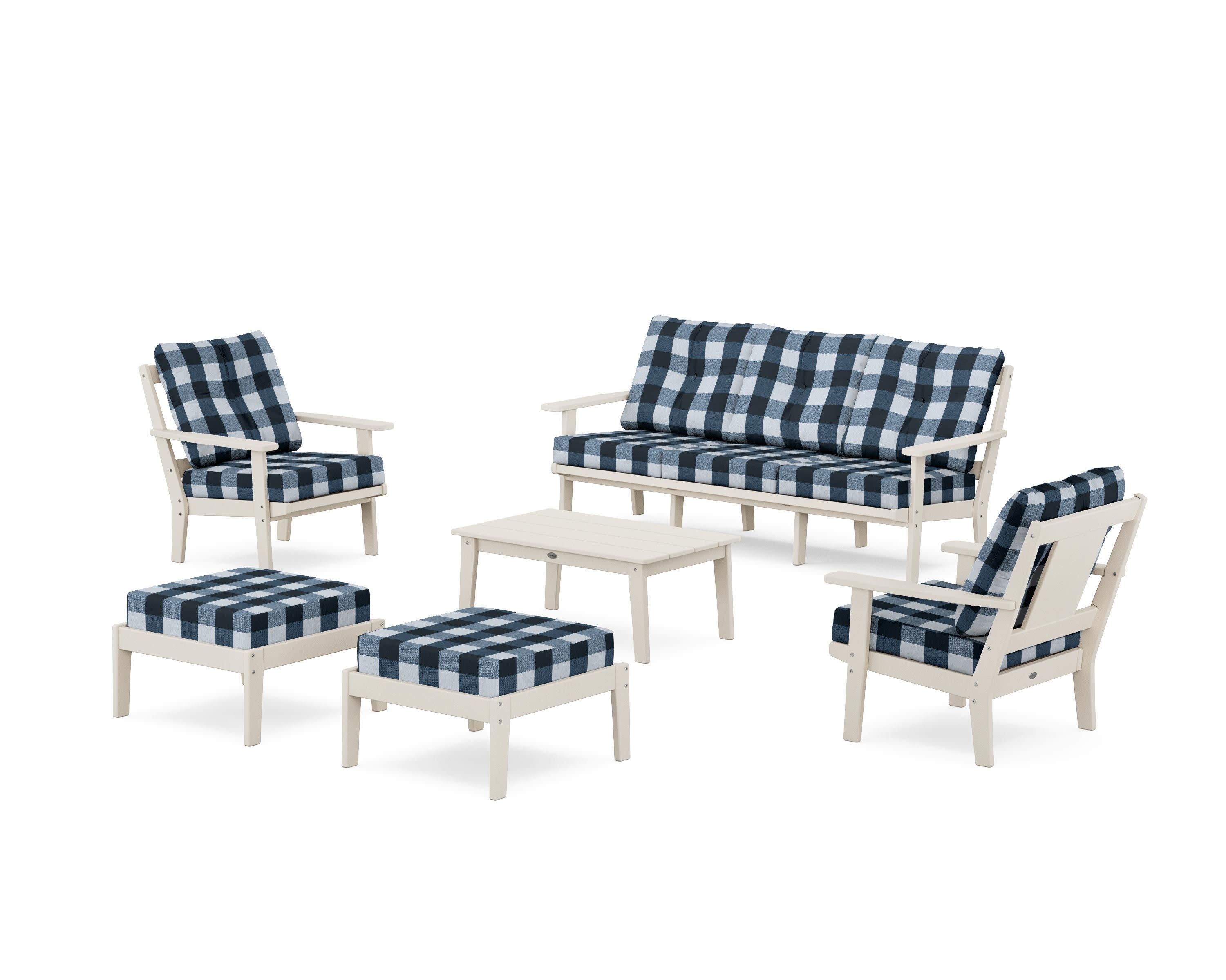 Prairie 6-Piece Lounge Sofa Set in Sand / Buffalo Plaid Marine Indigo