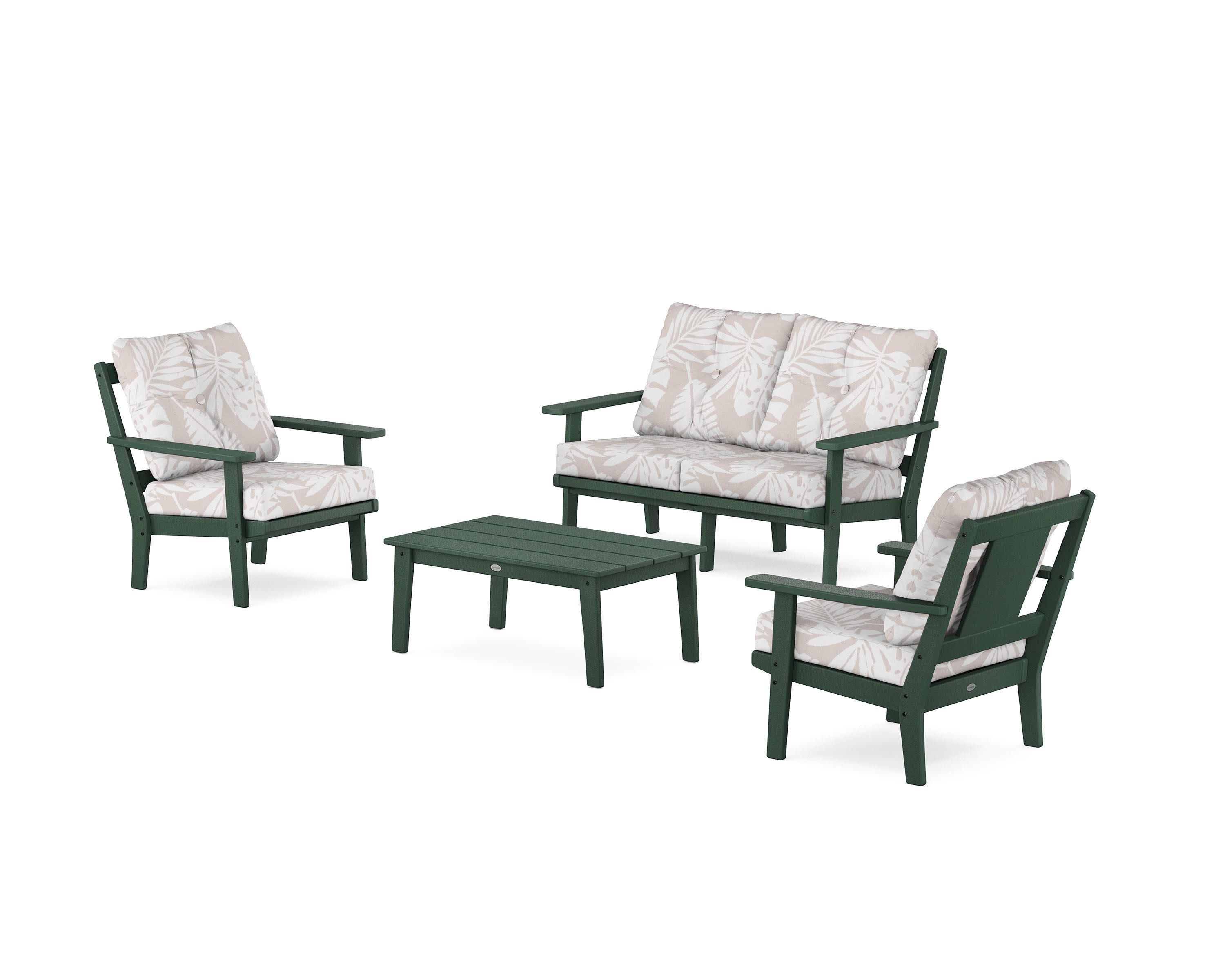 Prairie 4-Piece Deep Seating Set with Loveseat in Green / Leaf Dune Burlap