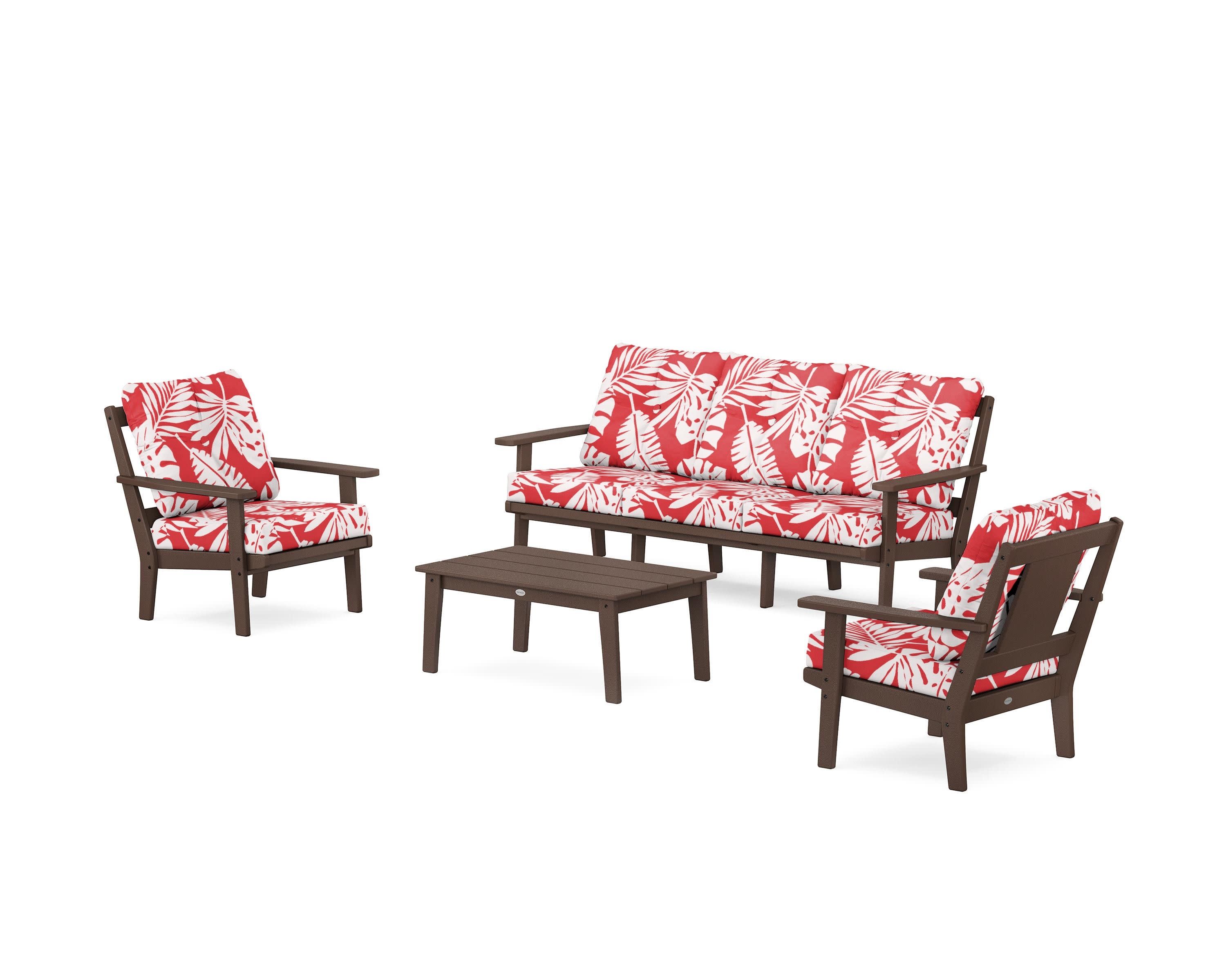 Prairie 4-Piece Deep Seating Set with Sofa in Mahogany / Leaf Crimson