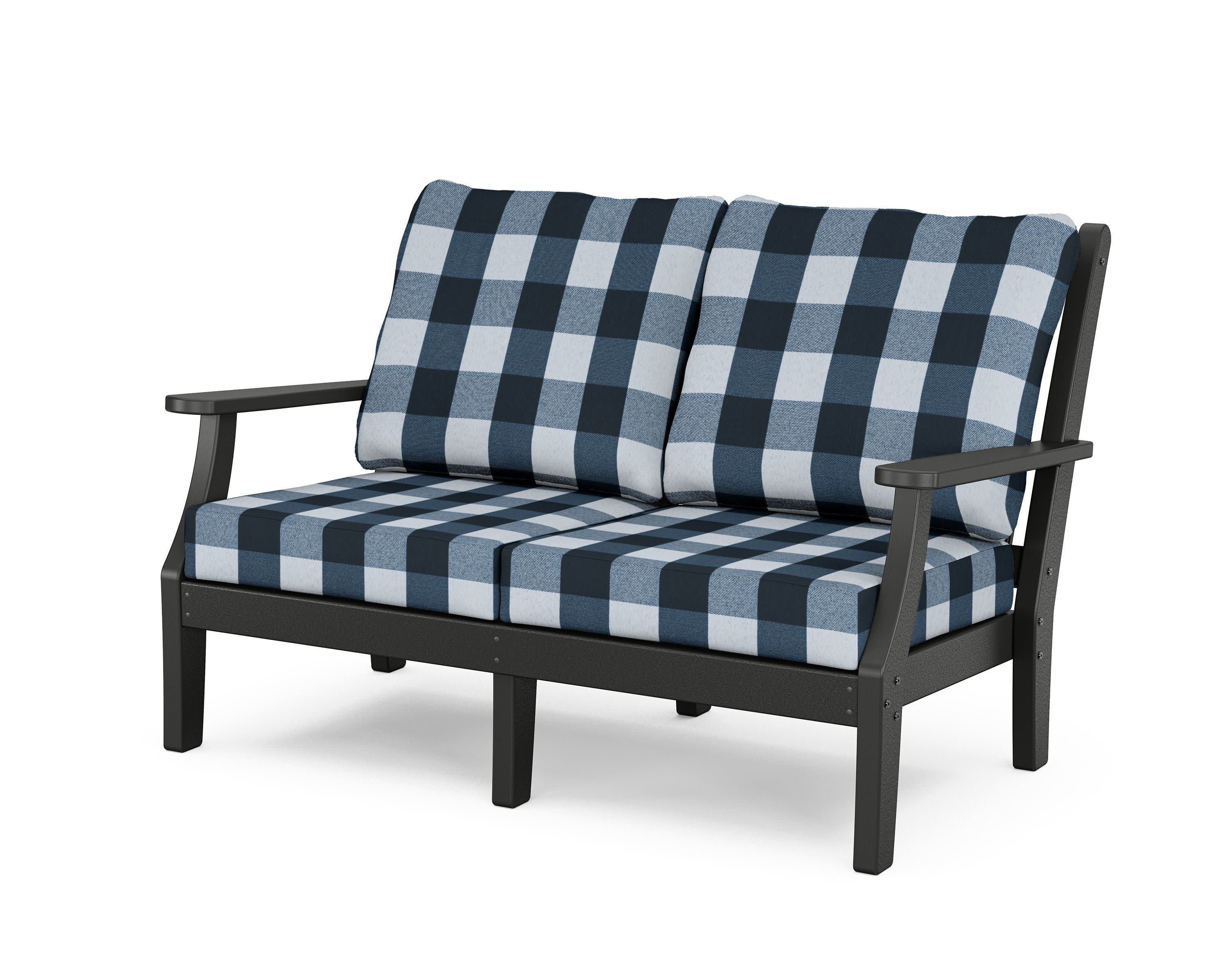 Wovendale Deep Seating Loveseat in Black / Buffalo Plaid Marine Indigo