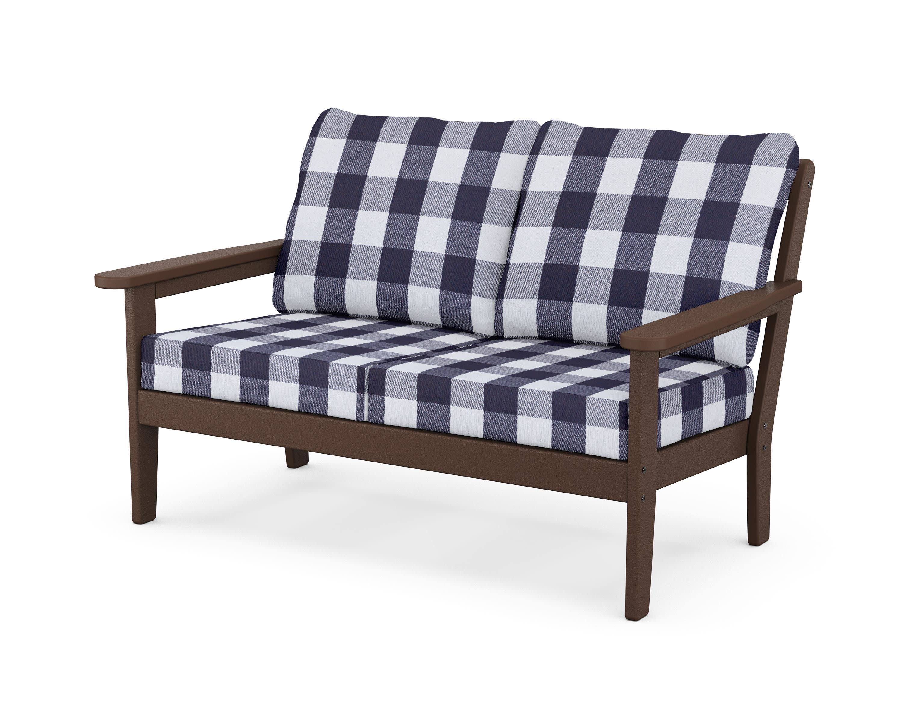 Cottage Deep Seating Loveseat in Mahogany / Buffalo Plaid Navy