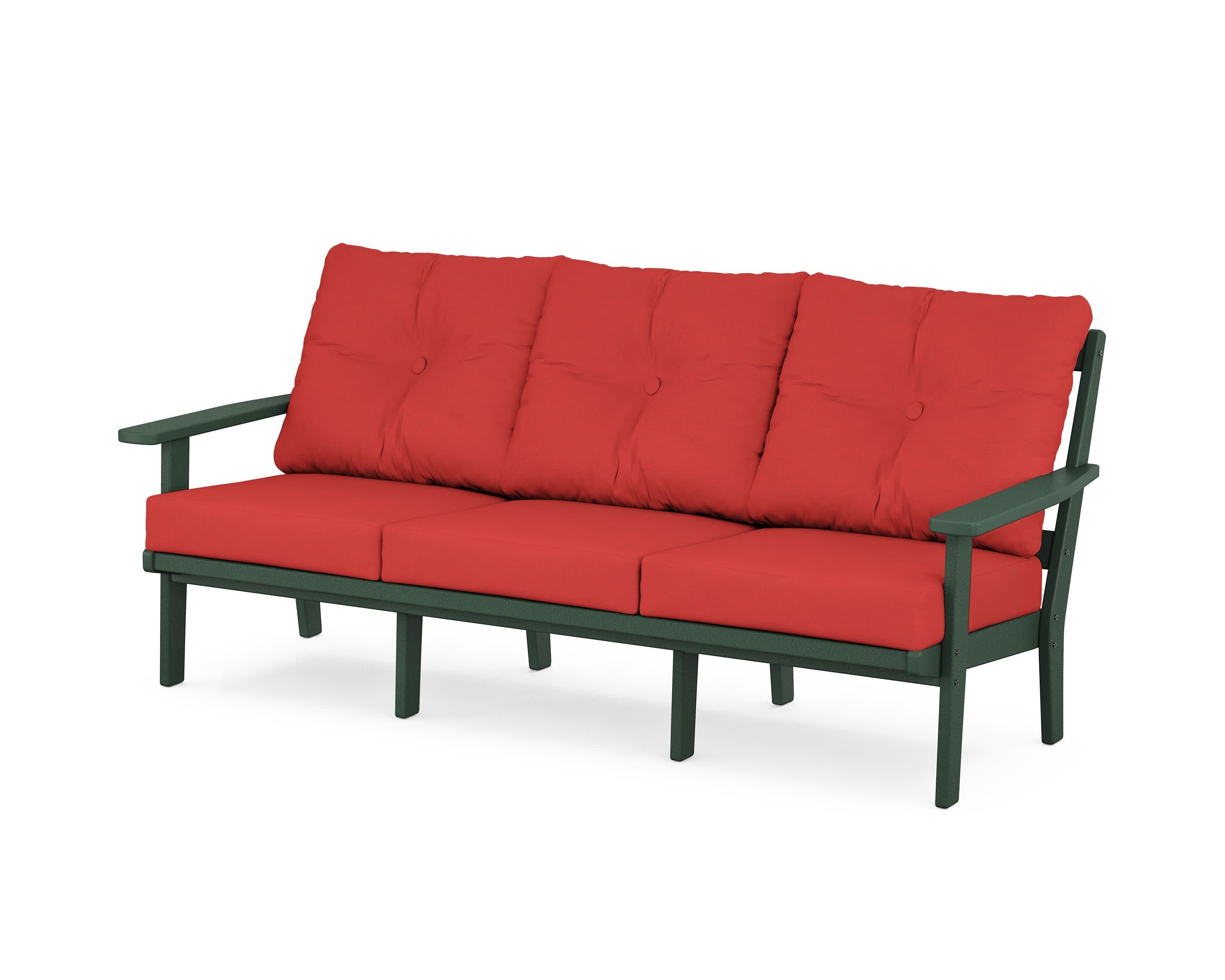 PrairieDeep Seating Sofa in Green / Crimson Linen