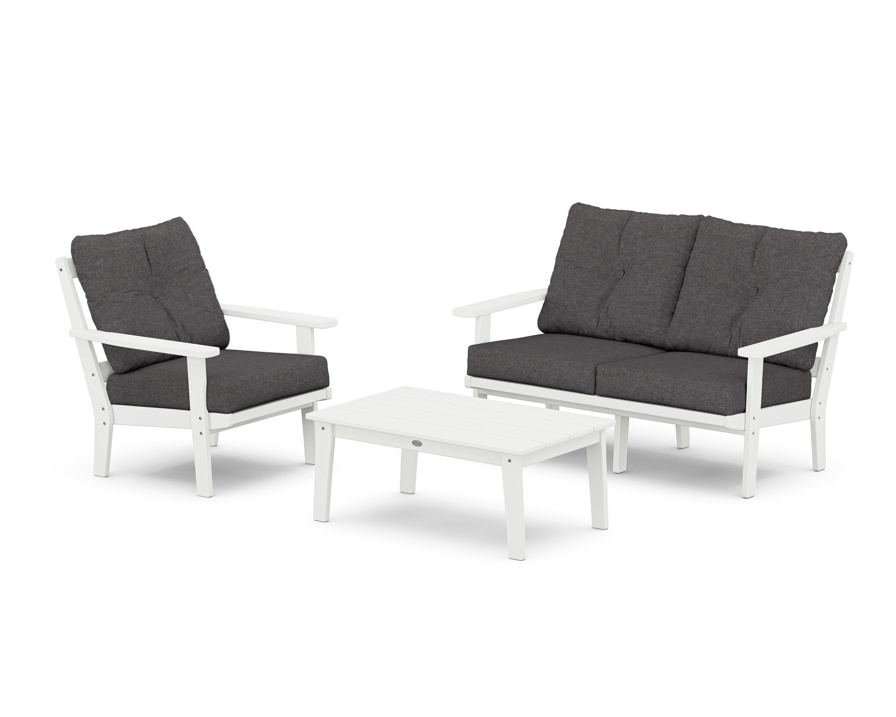 Prairie 3-Piece Deep Seating Set with Loveseat in White / Ash Charcoal
