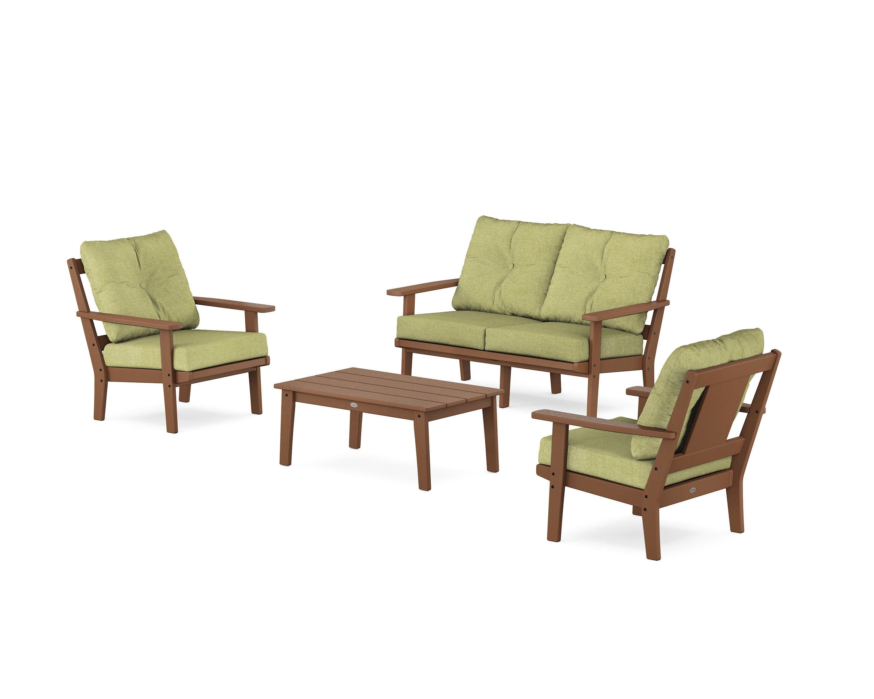 Prairie 4-Piece Deep Seating Set with Loveseat in Teak / Chartreuse Boucle
