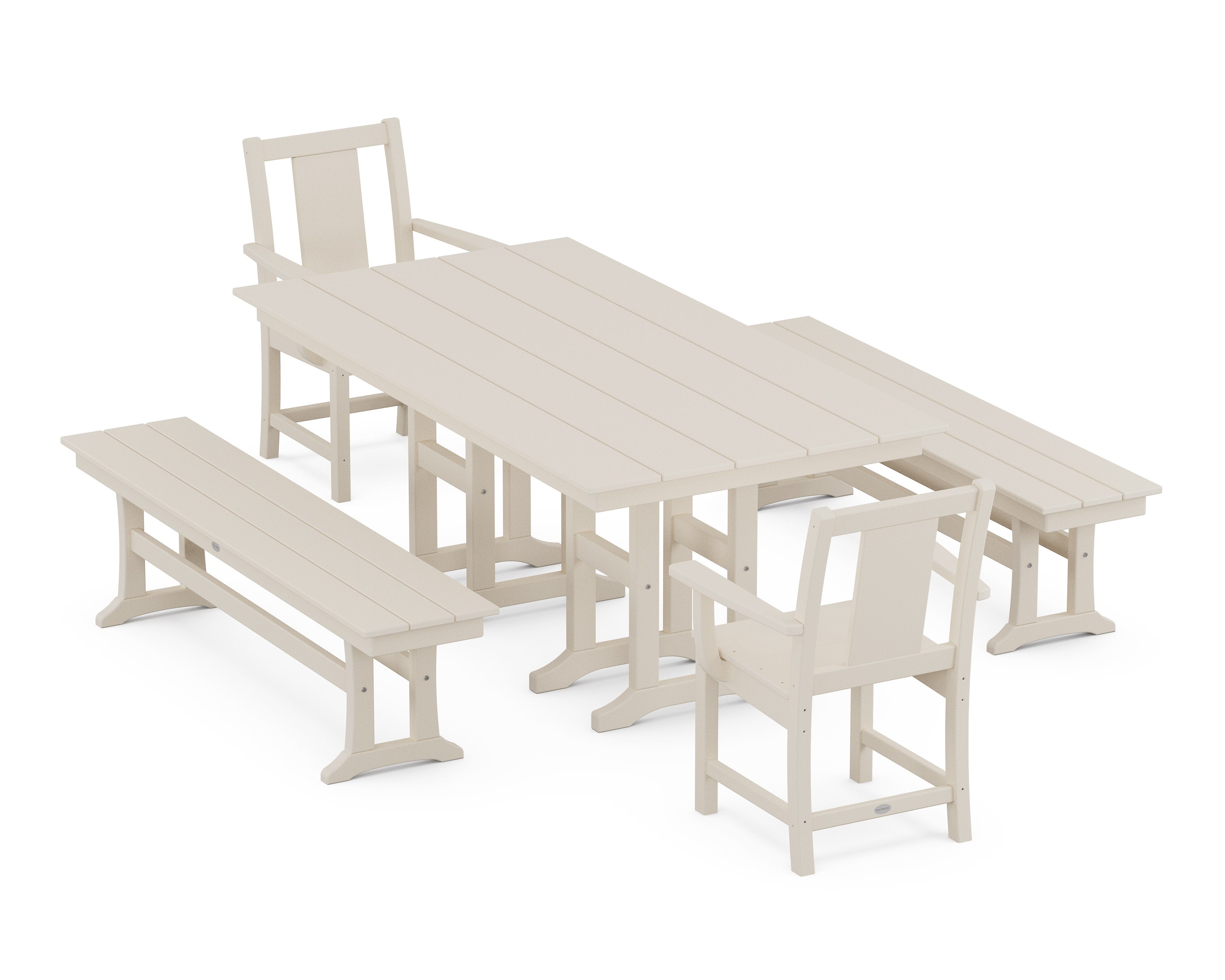 Prairie 5-Piece Farmhouse Dining Set with Benches in Sand