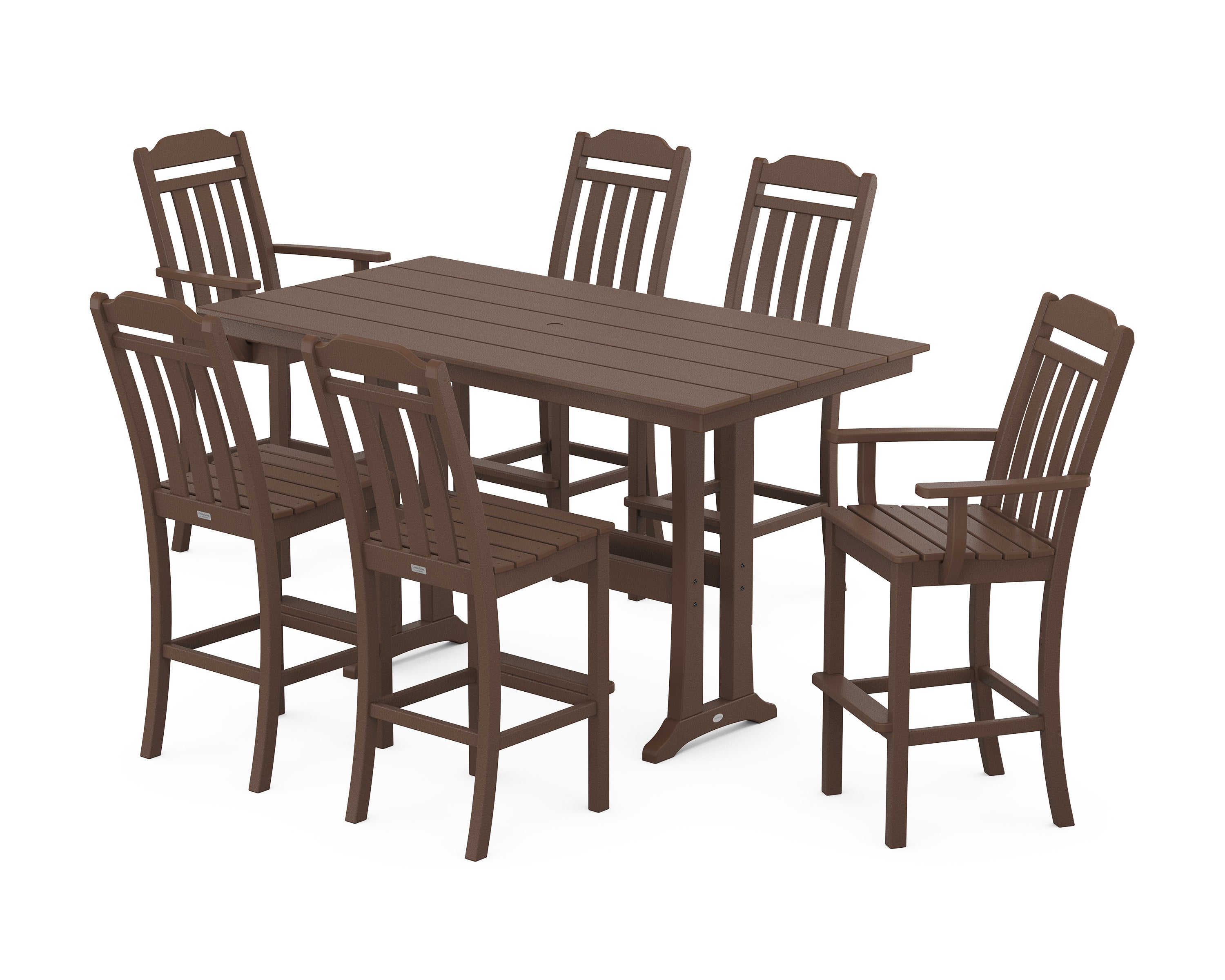 Cottage 7-Piece Farmhouse Bar Set with Trestle Legs in Mahogany