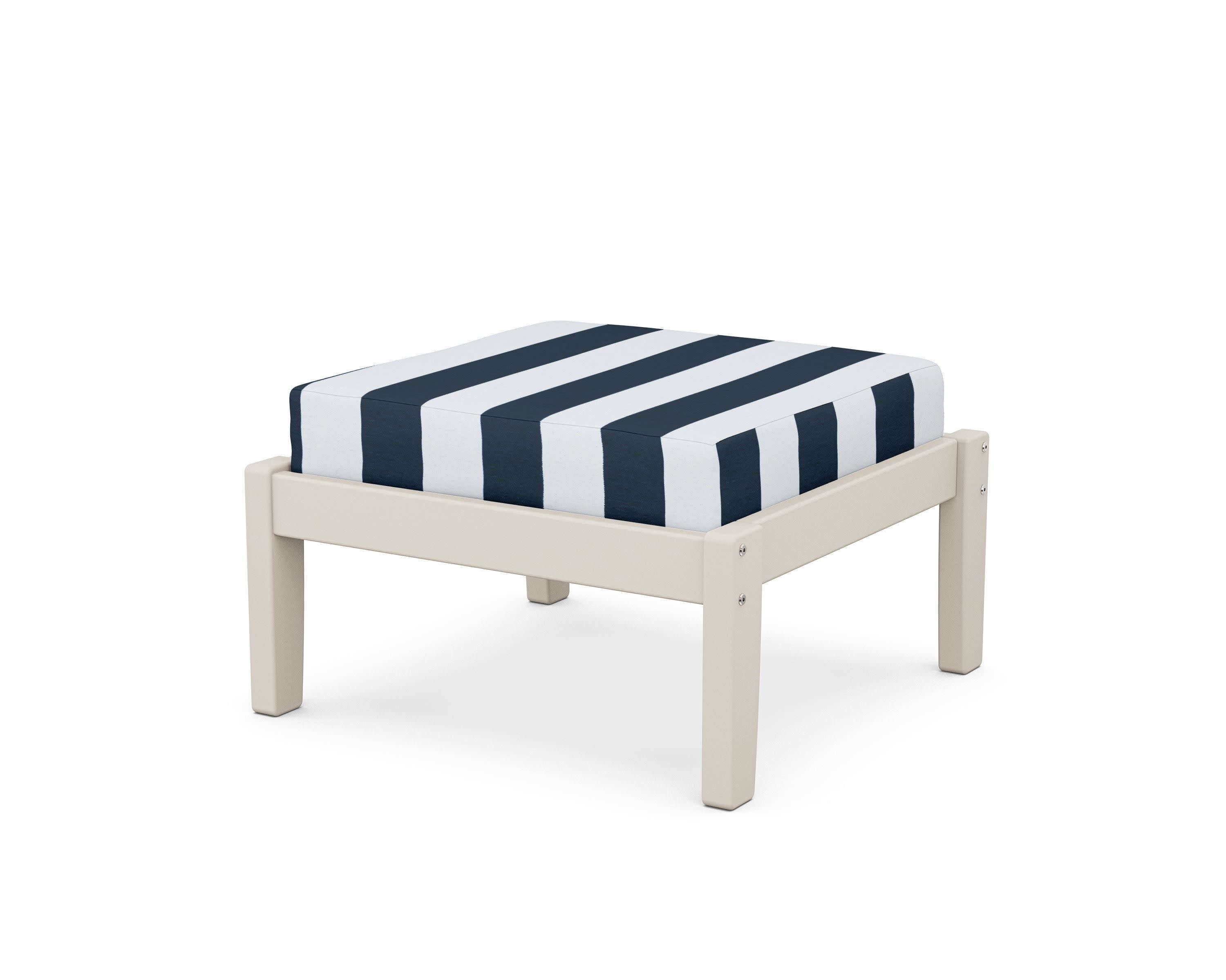 Deep Seating Ottoman in Sand / Cabana Stripe Marine Indigo