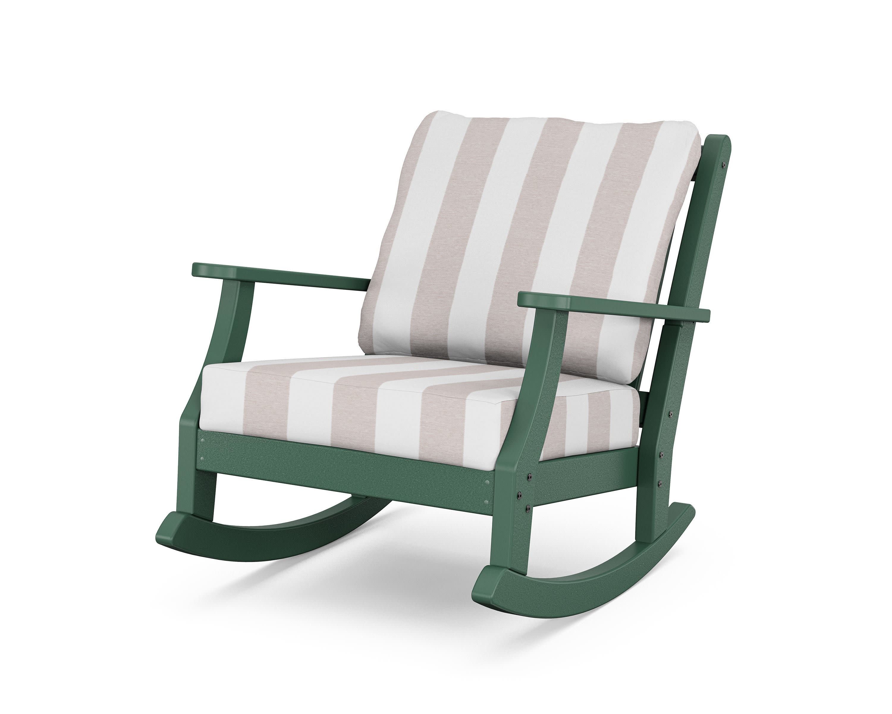 Wovendale Deep Seating Rocking Chair in Green / Cabana Stripe Dune Burlap