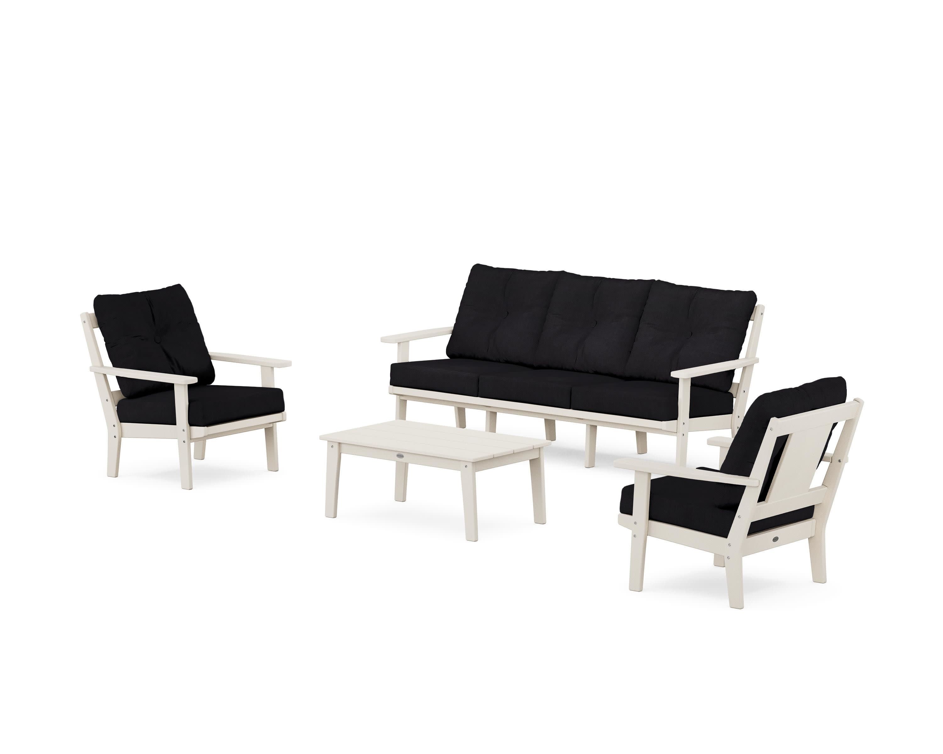 Prairie 4-Piece Deep Seating Set with Sofa in Sand / Midnight Linen