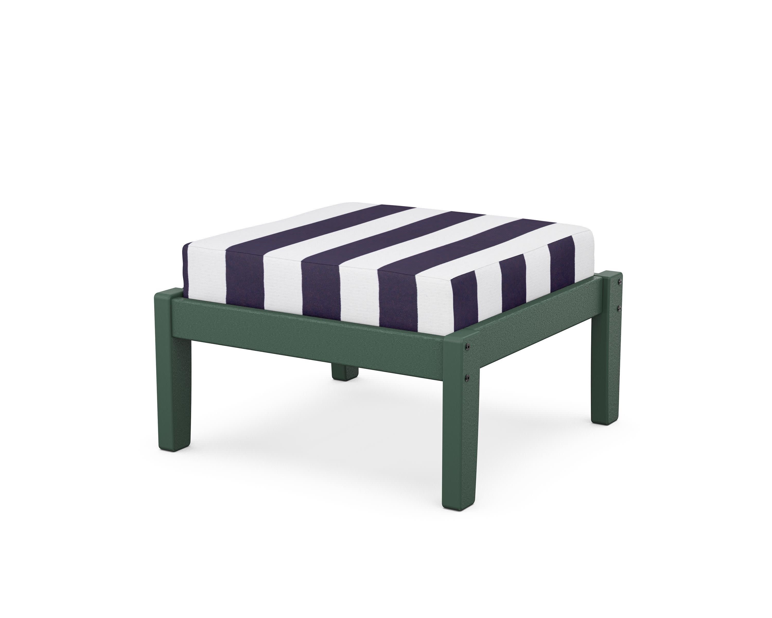 Deep Seating Ottoman in Green / Cabana Stripe Navy