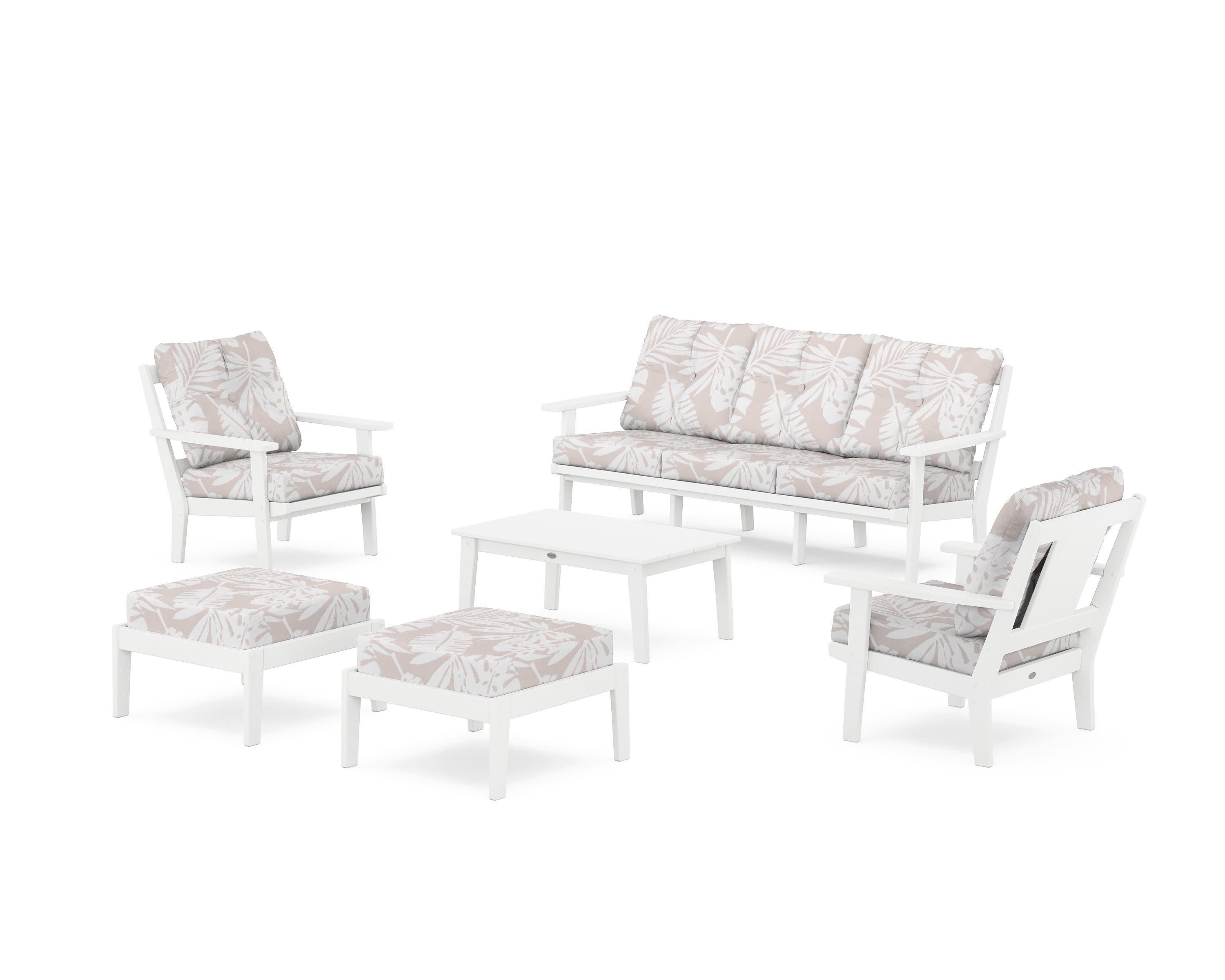 Prairie 6-Piece Lounge Sofa Set in White / Leaf Dune Burlap