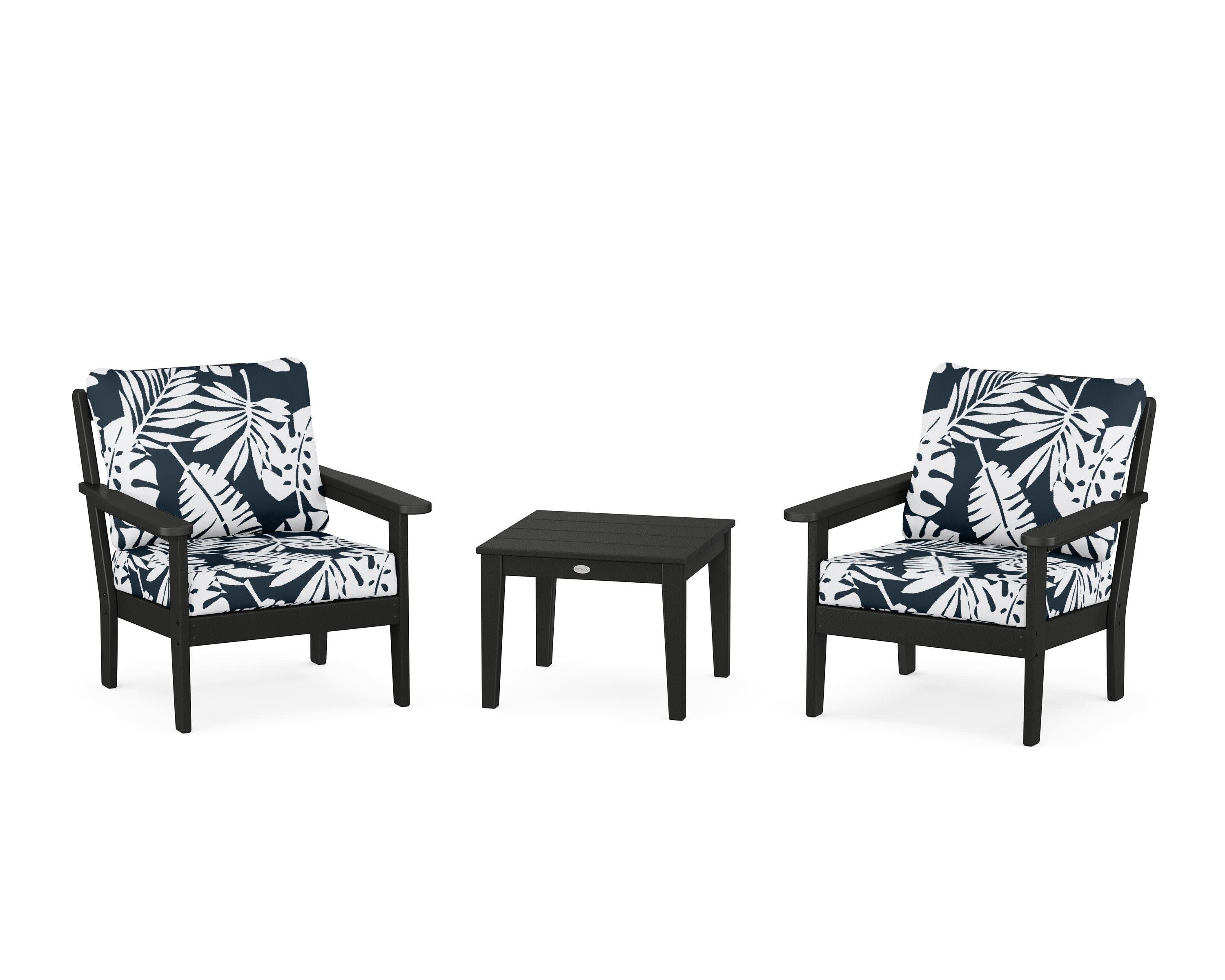 Cottage 3-Piece Deep Seating Set in Black / Leaf Marine Indigo