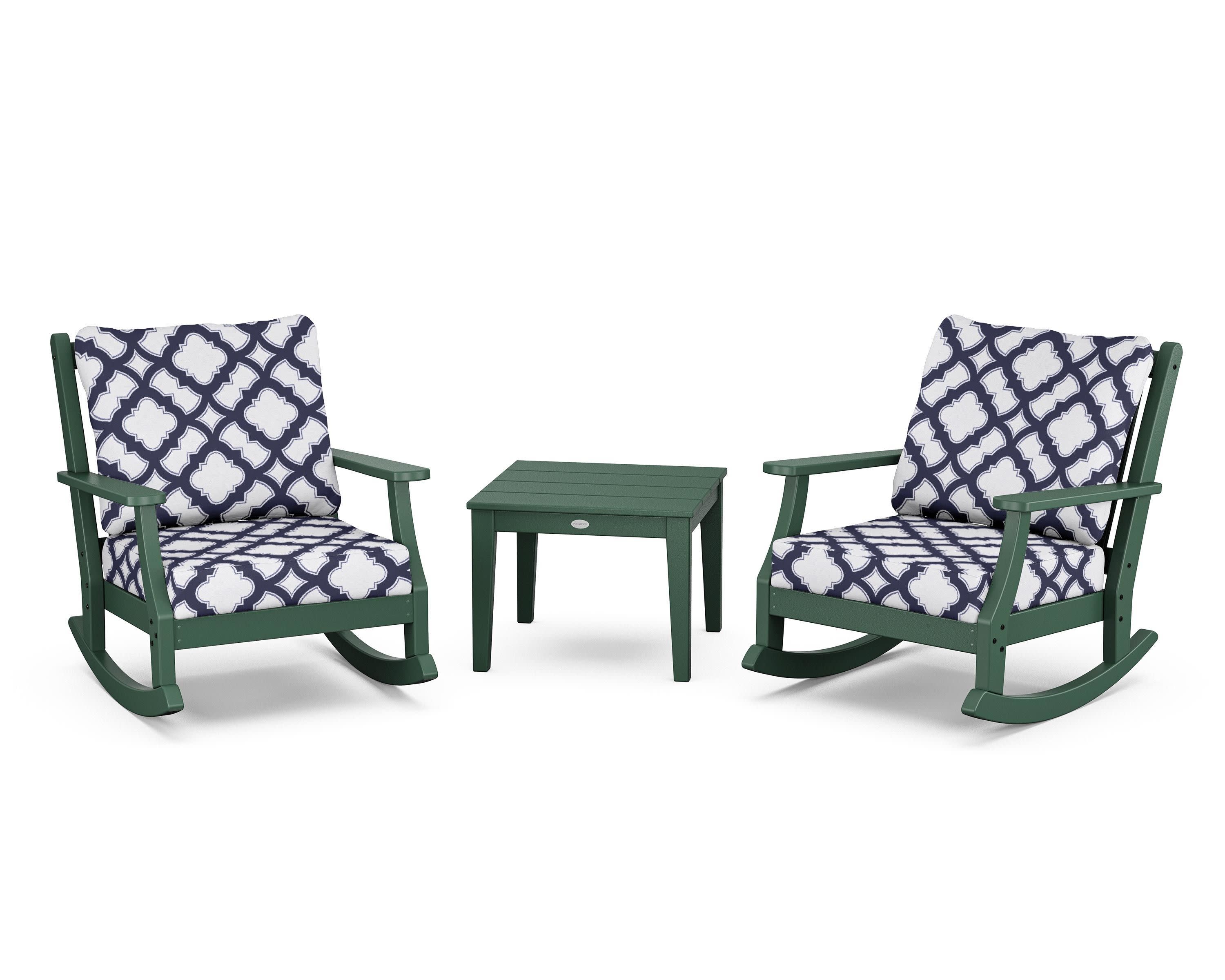 Wovendale 3-Piece Deep Seating Rocker Set in Green / Trellis Navy