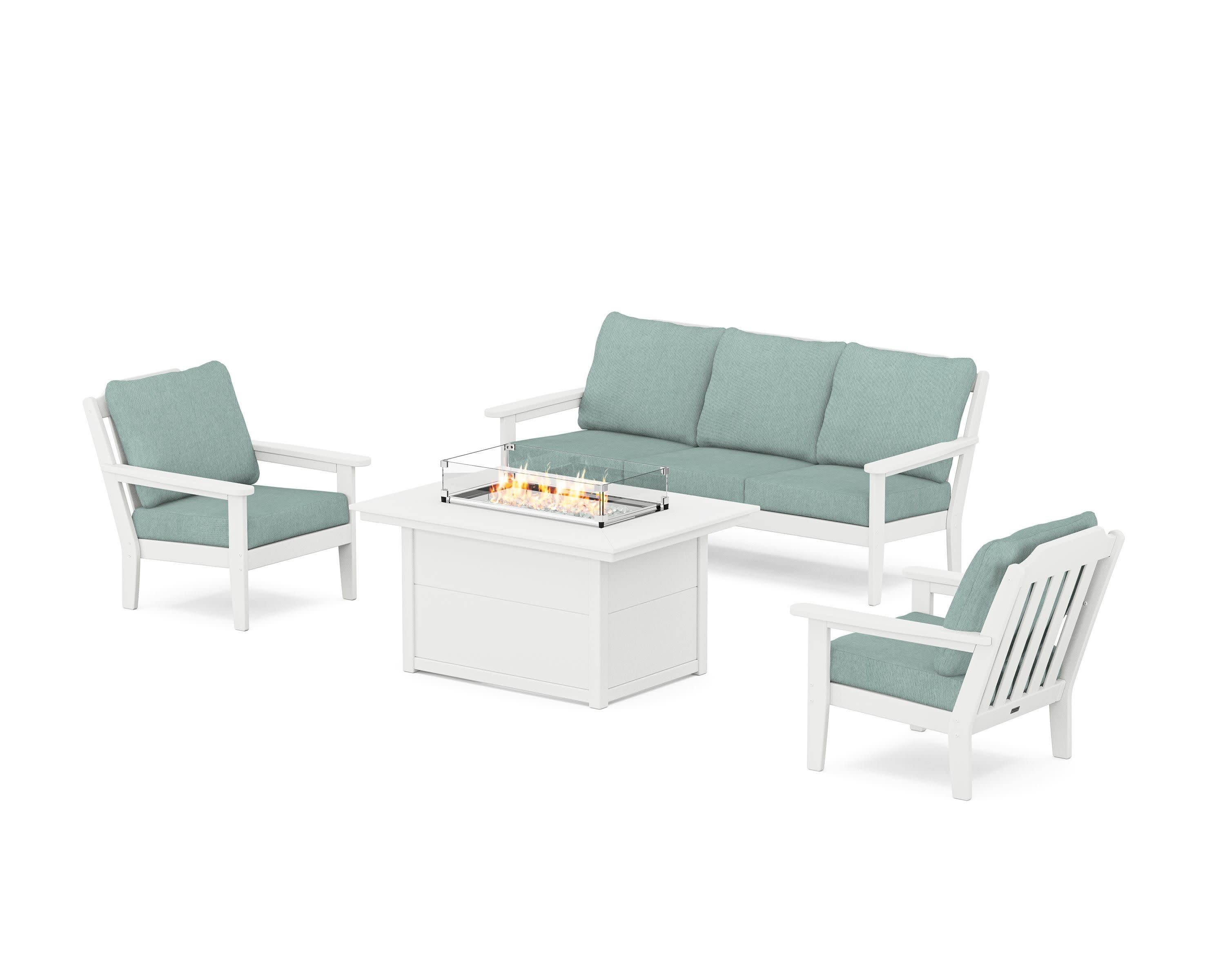 Cottage Deep Seating Fire Pit Table Set in White / Glacier Spa
