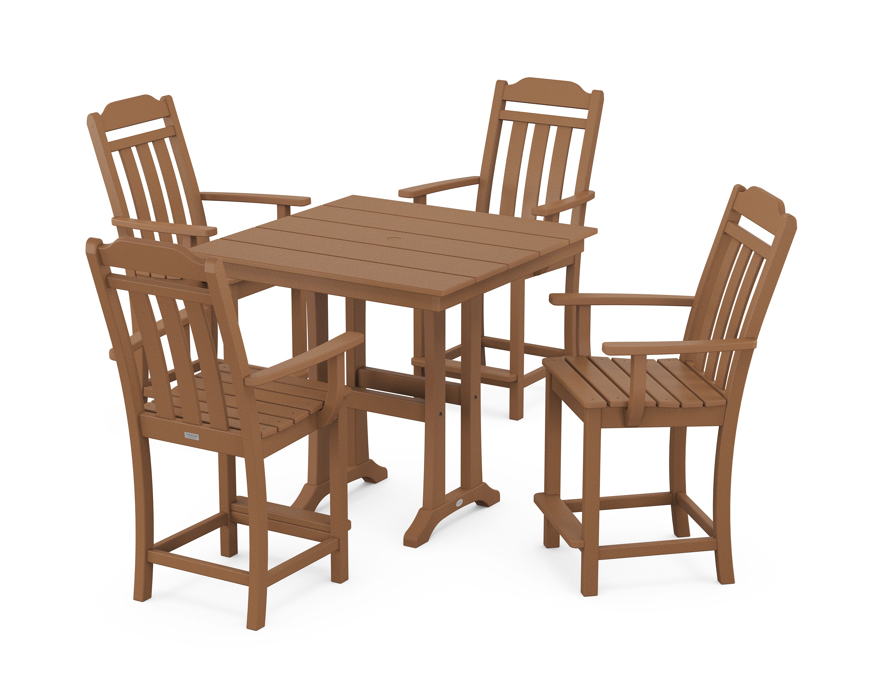 Cottage 5-Piece Farmhouse Counter Set with Trestle Legs in Teak