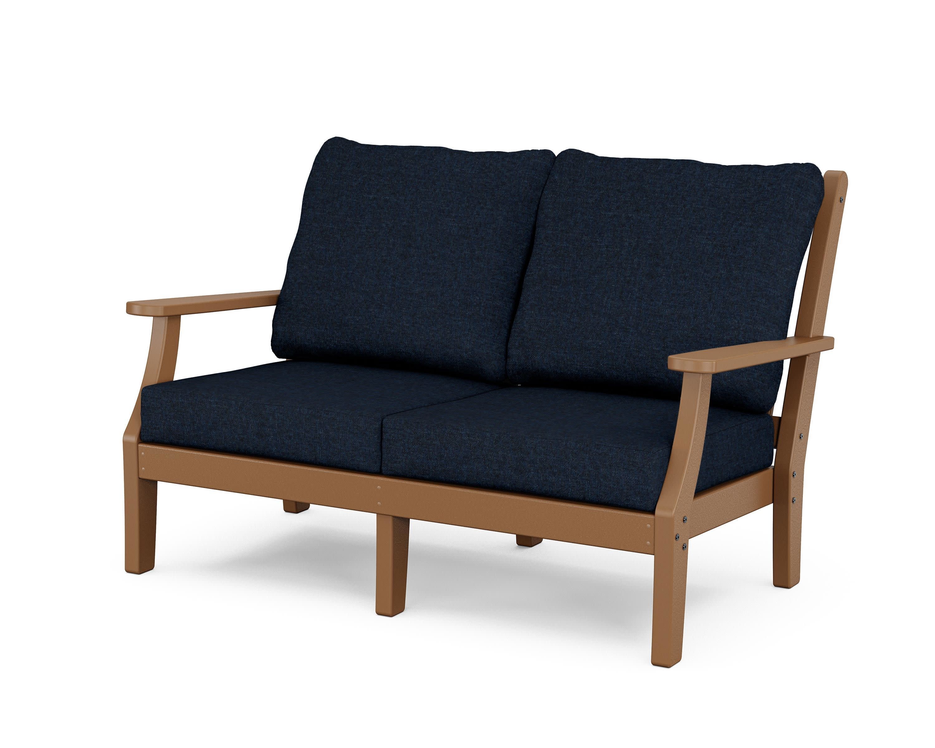Wovendale Deep Seating Loveseat in Teak / Marine Indigo