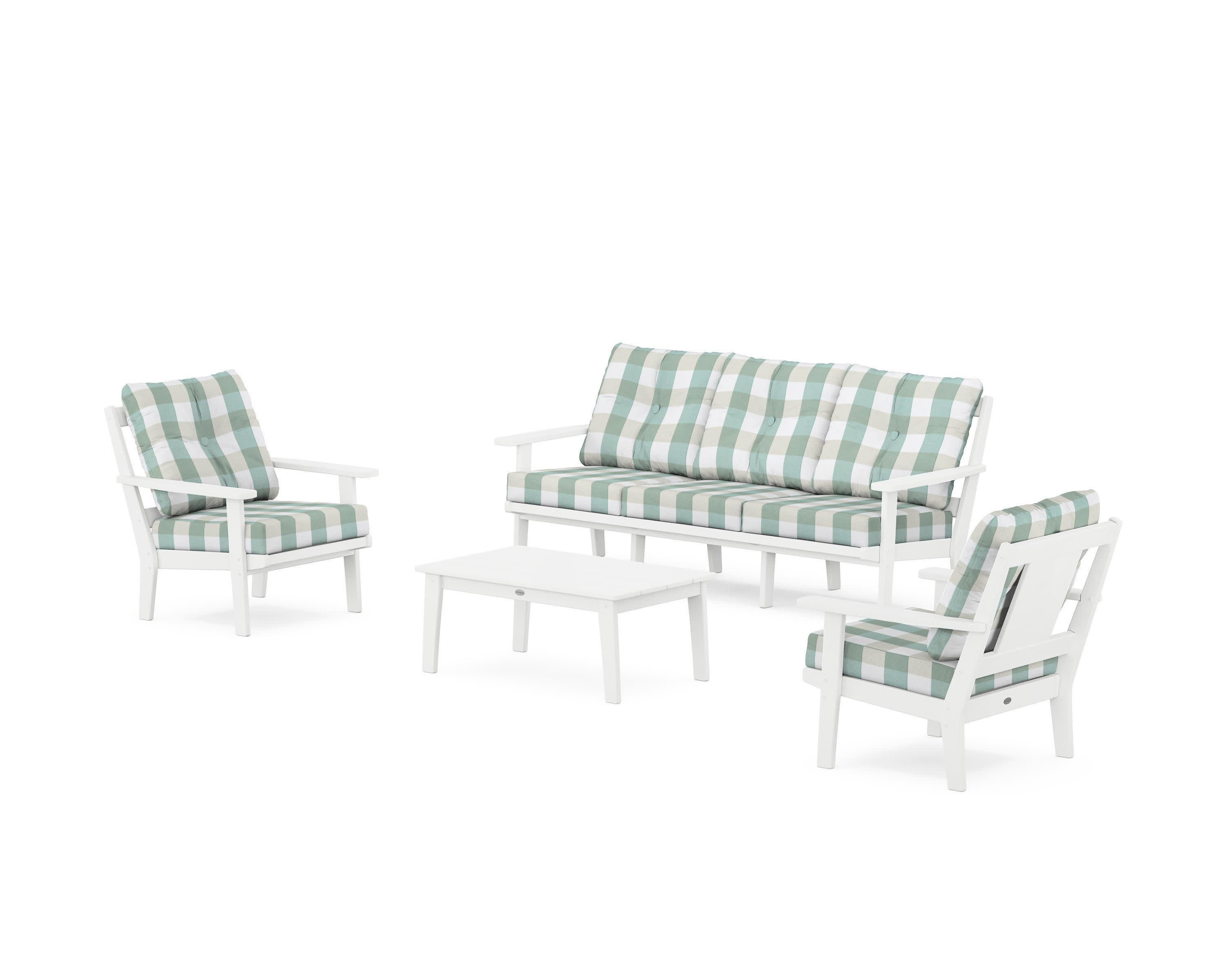 Prairie 4-Piece Deep Seating Set with Sofa in White / Buffalo Plaid Glacier Spa