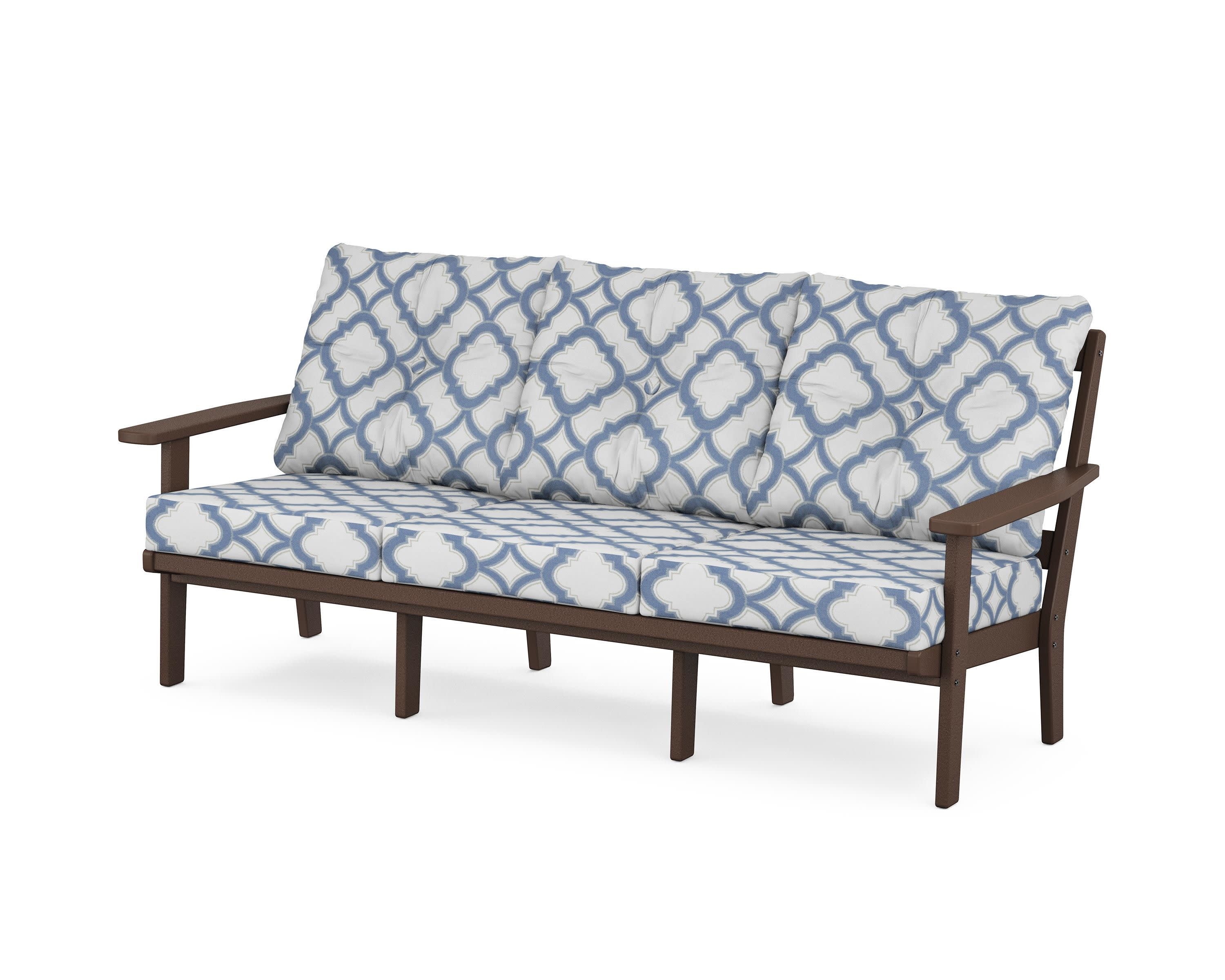 PrairieDeep Seating Sofa in Mahogany / Trellis Sky Blue