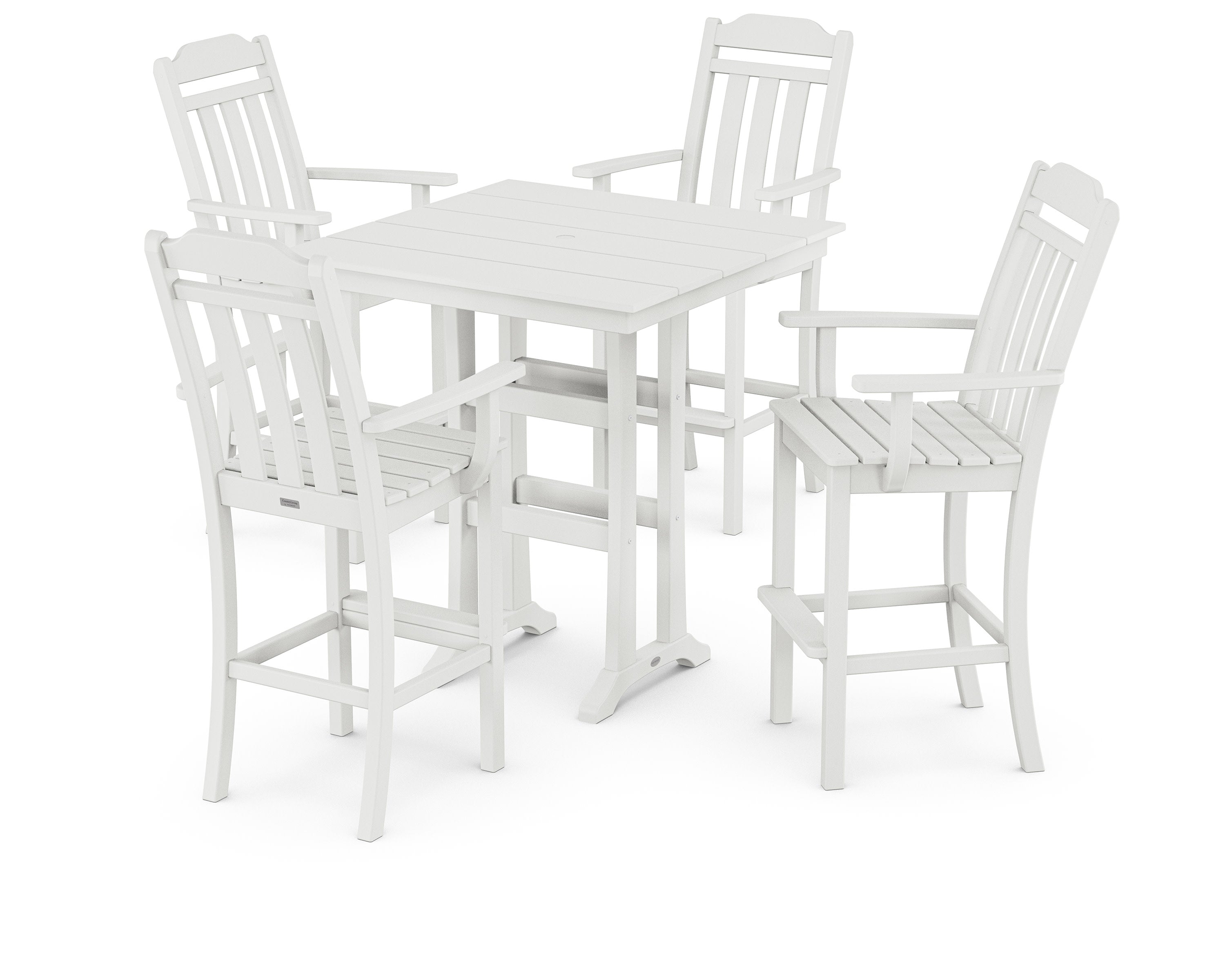 Cottage 5-Piece Farmhouse Bar Set with Trestle Legs in White