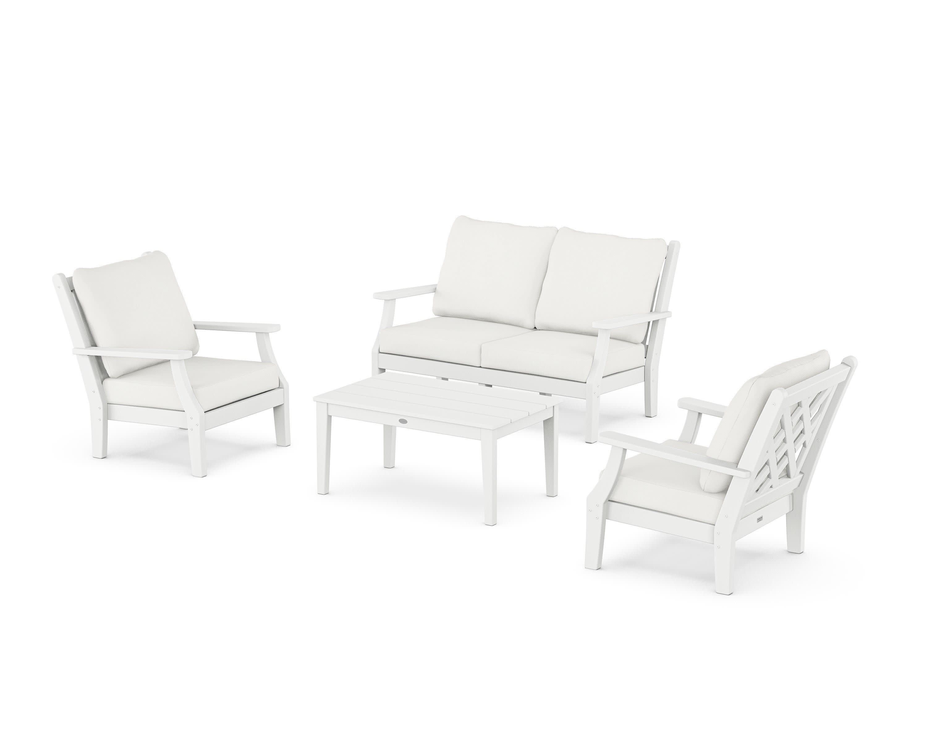 Wovendale 4-Piece Deep Seating Set with Loveseat in White / Natural Linen
