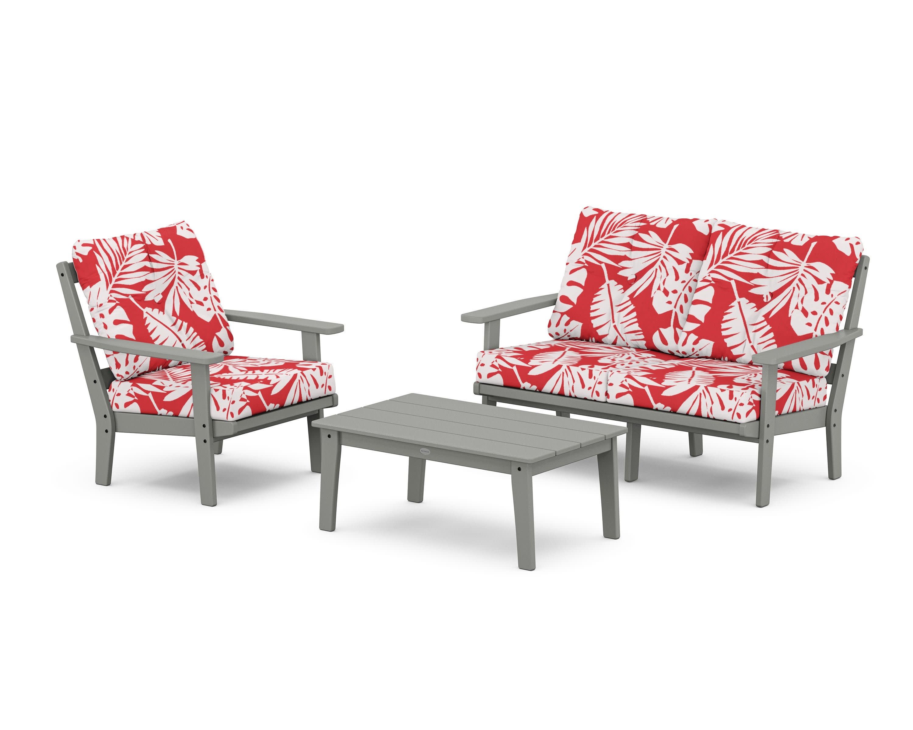 Prairie 3-Piece Deep Seating Set with Loveseat in Slate Grey / Leaf Crimson