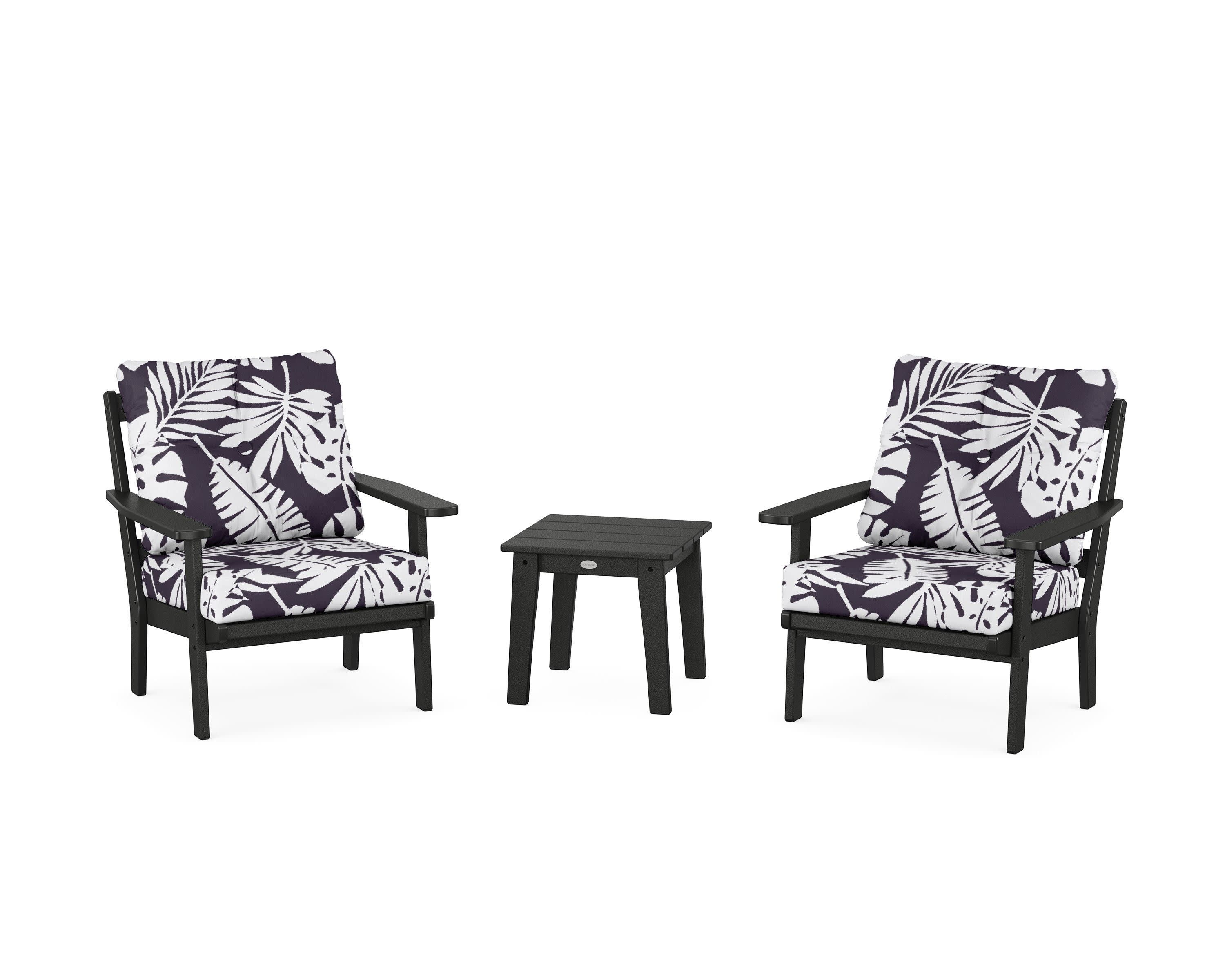Prairie 3-Piece Deep Seating Set in Black / Leaf Navy