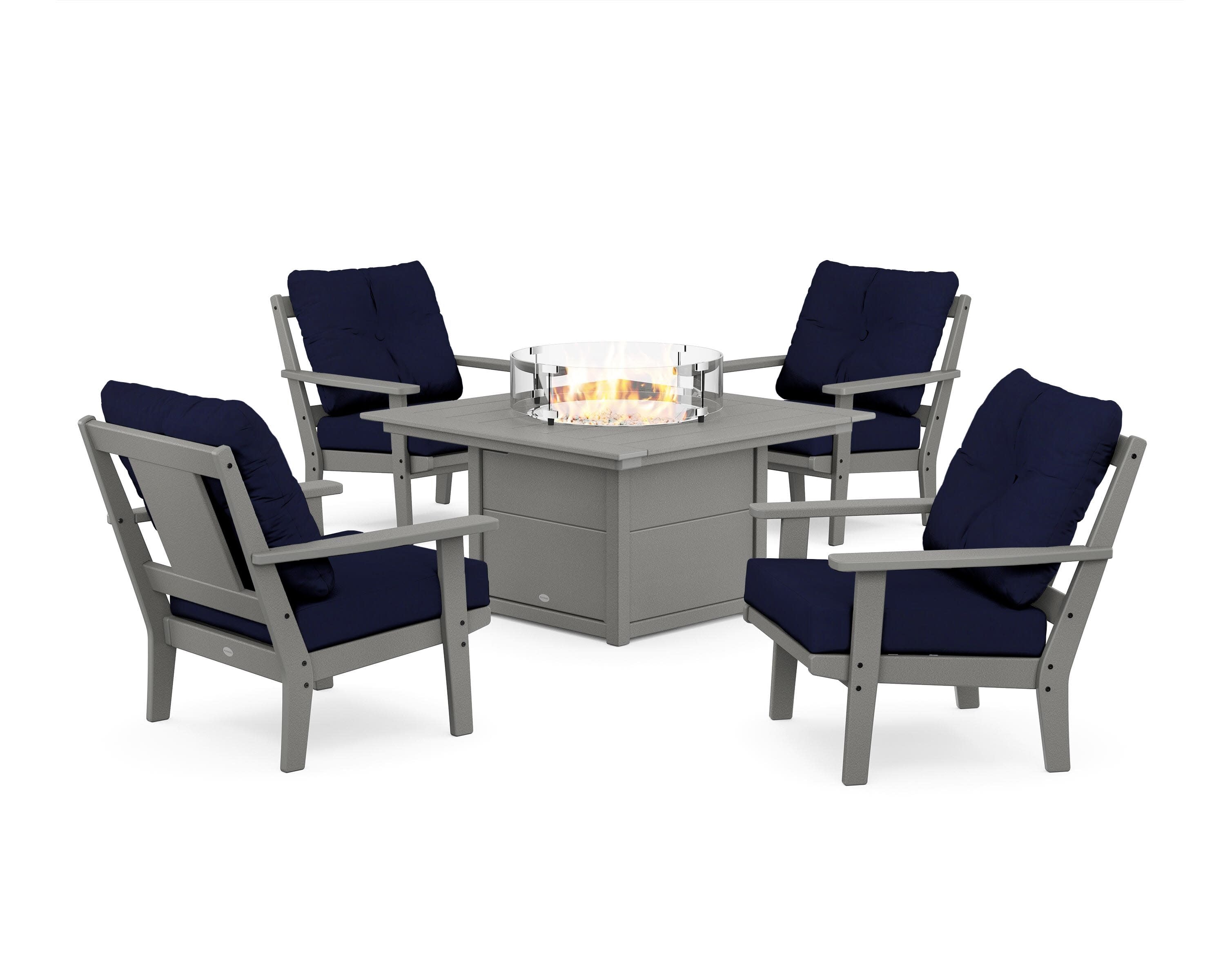 Prairie 5-Piece Deep Seating Set with Fire Pit Table in Slate Grey / Navy