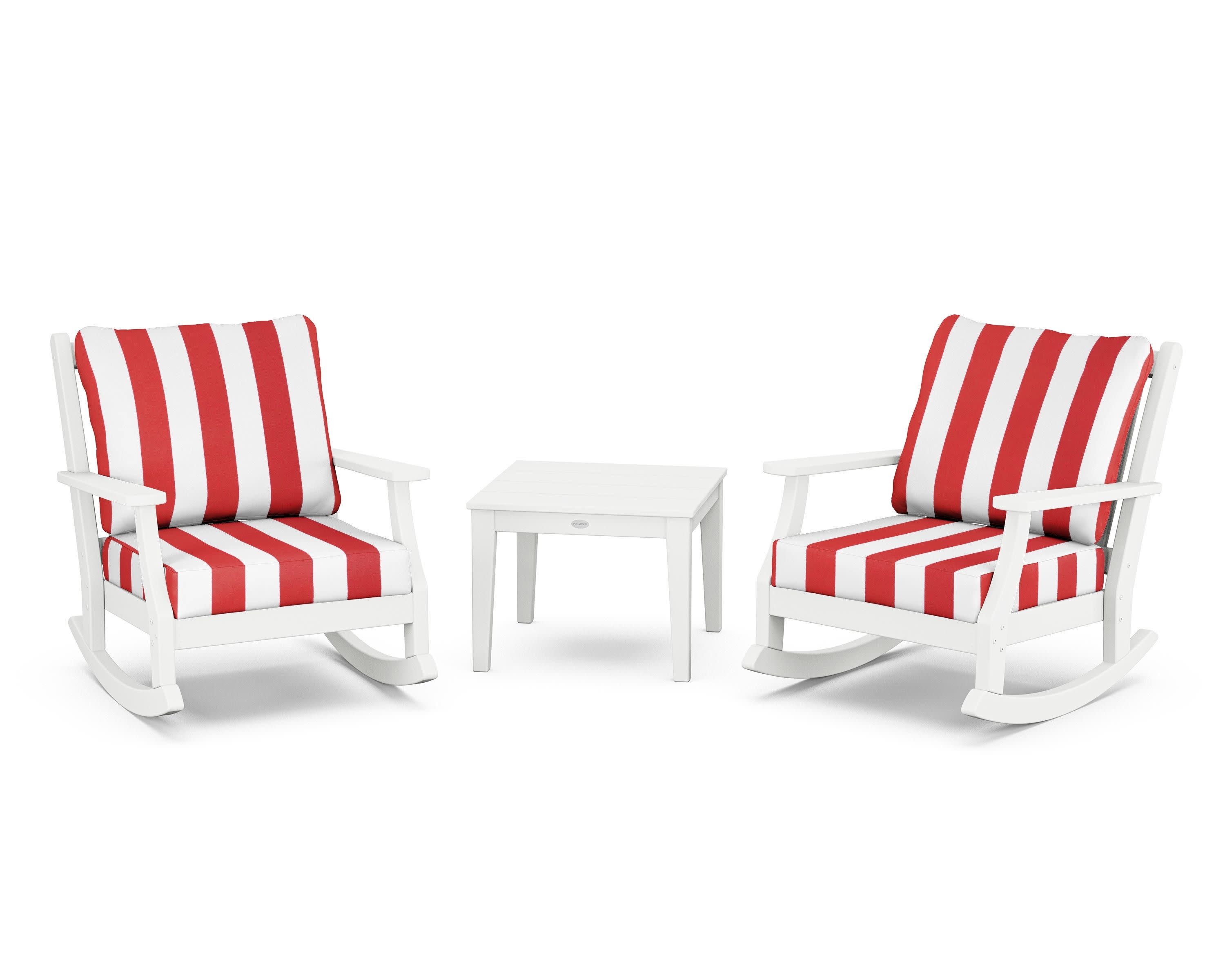 Wovendale 3-Piece Deep Seating Rocker Set in White / Cabana Stripe Crimson
