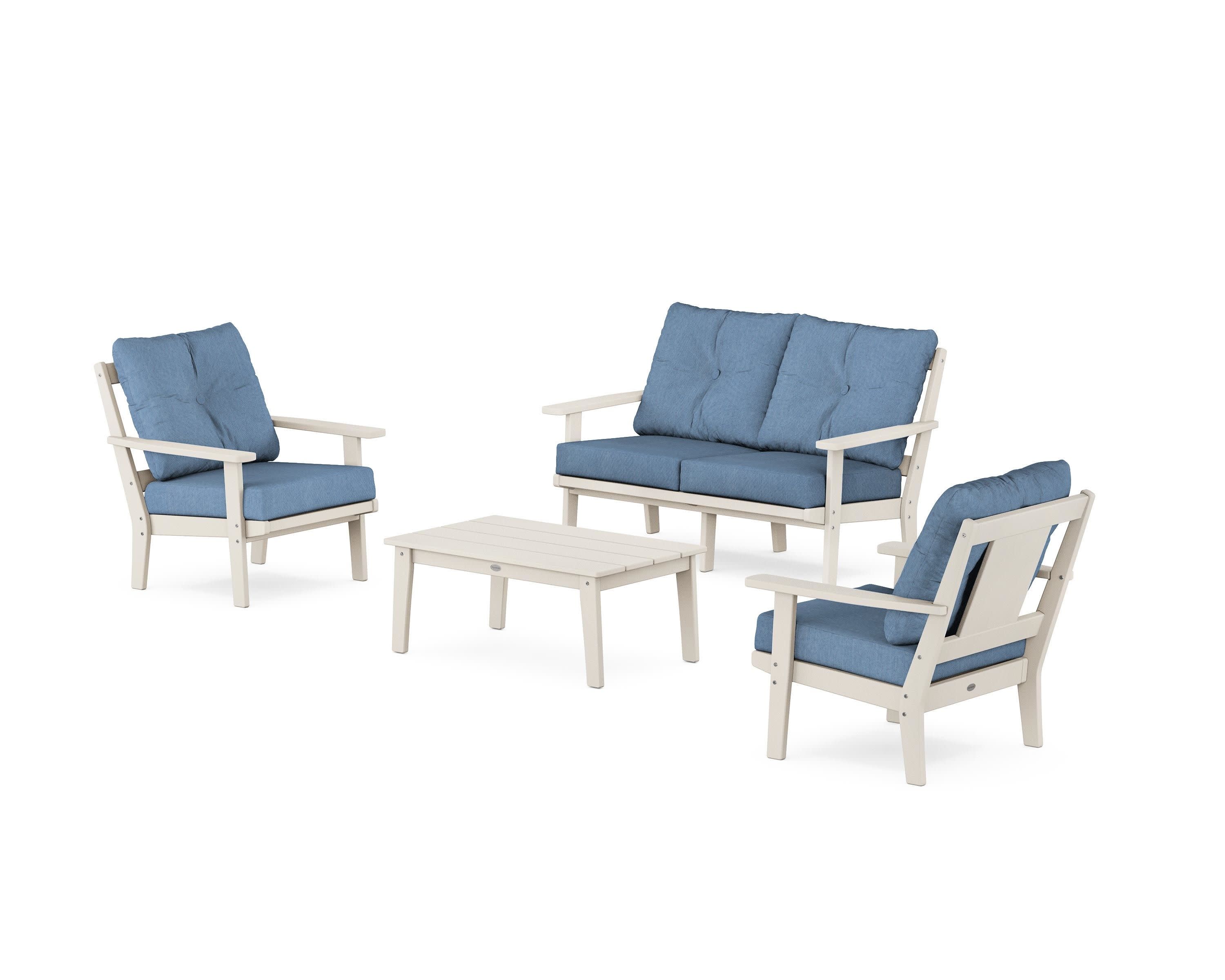 Prairie 4-Piece Deep Seating Set with Loveseat in Sand / Sky Blue
