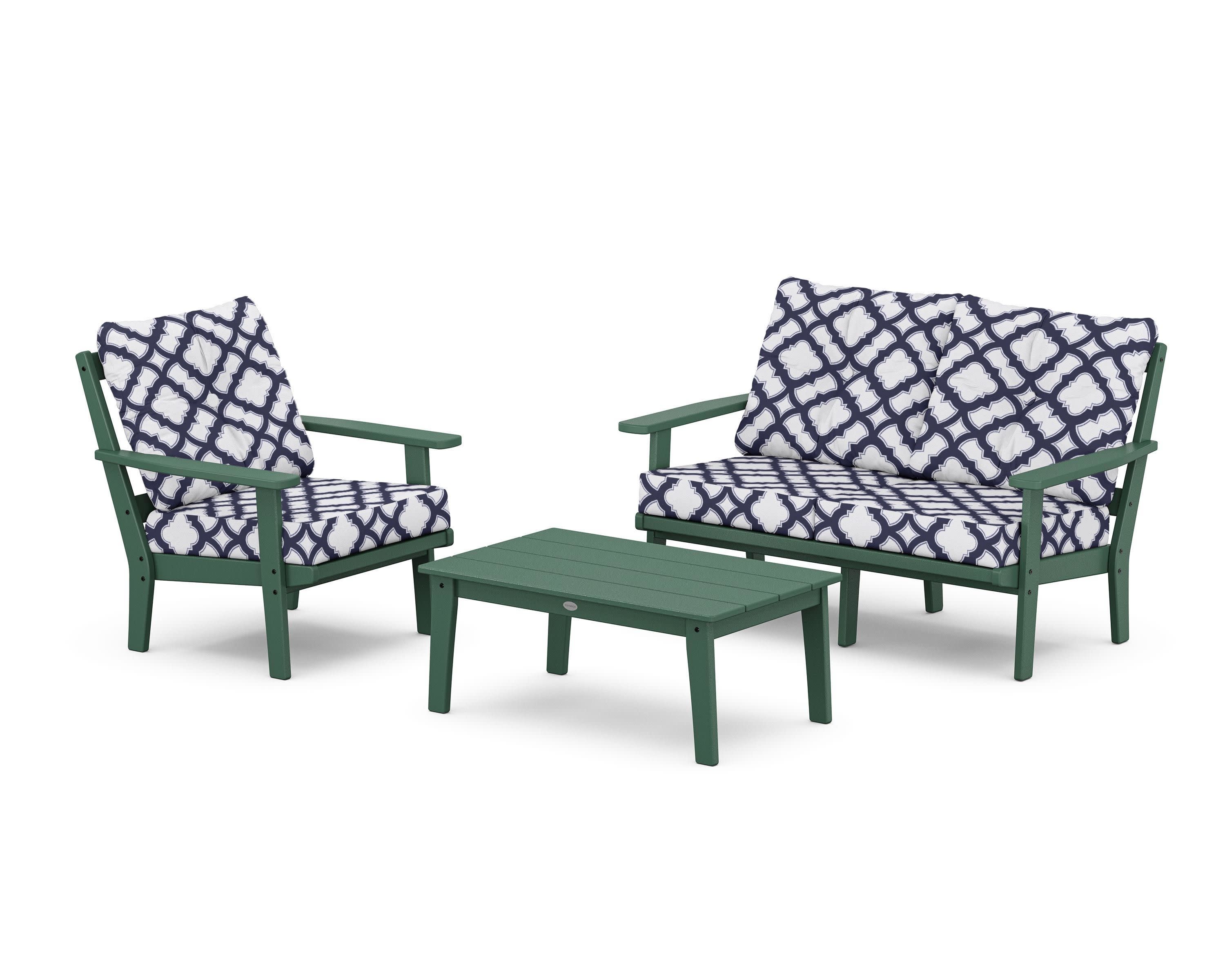 Prairie 3-Piece Deep Seating Set with Loveseat in Green / Trellis Navy