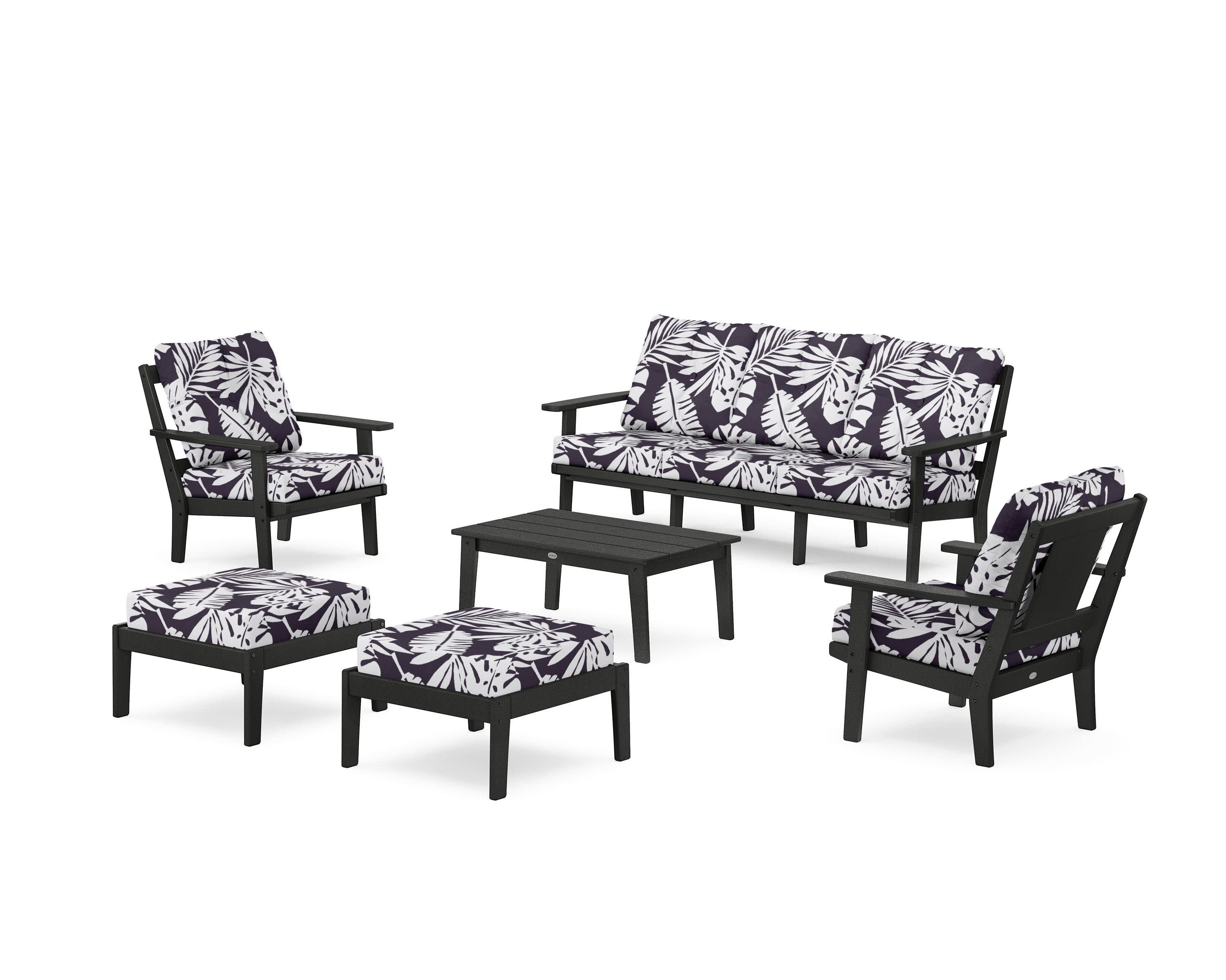 Prairie 6-Piece Lounge Sofa Set in Black / Leaf Navy