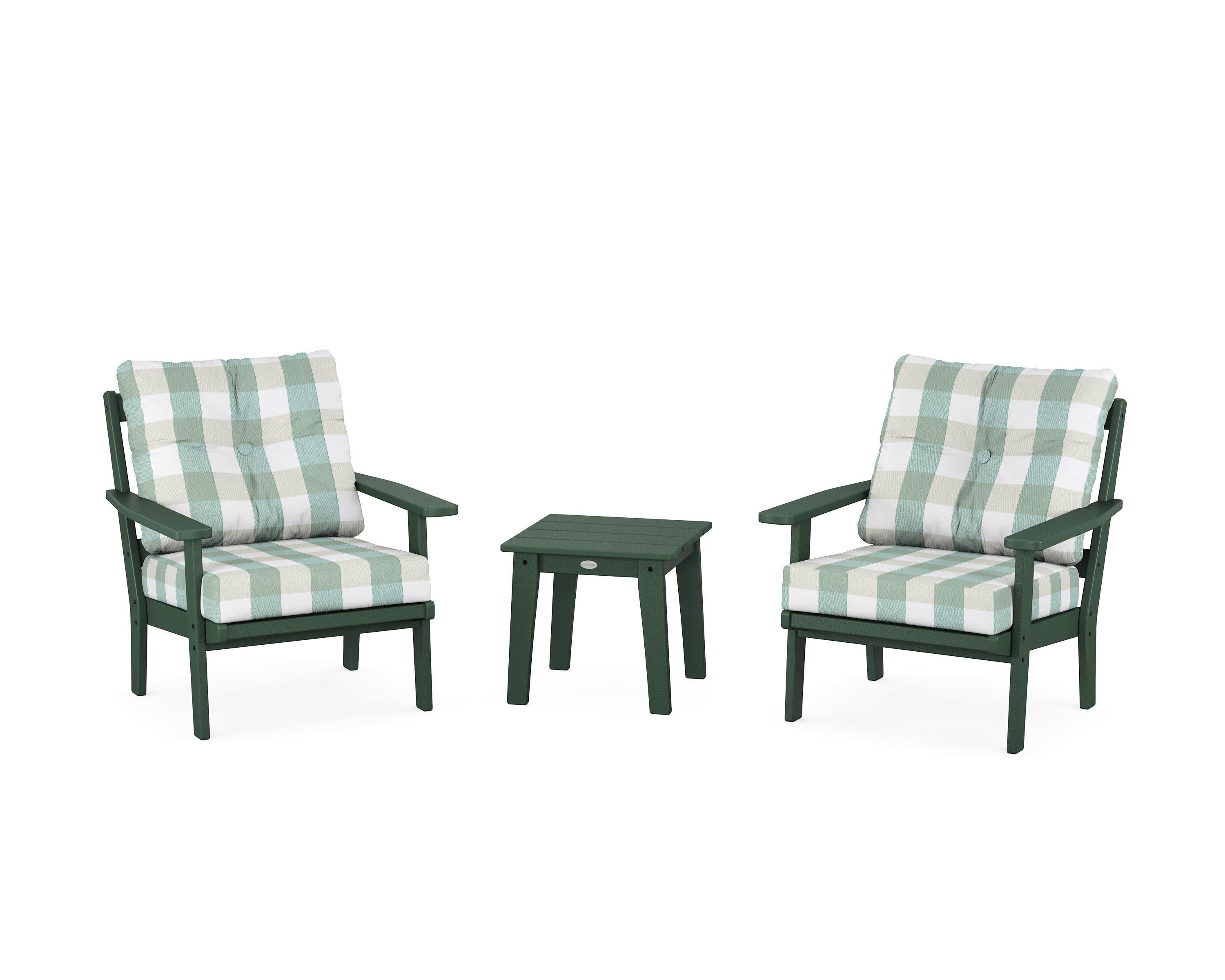 Prairie 3-Piece Deep Seating Set in Green / Buffalo Plaid Glacier Spa