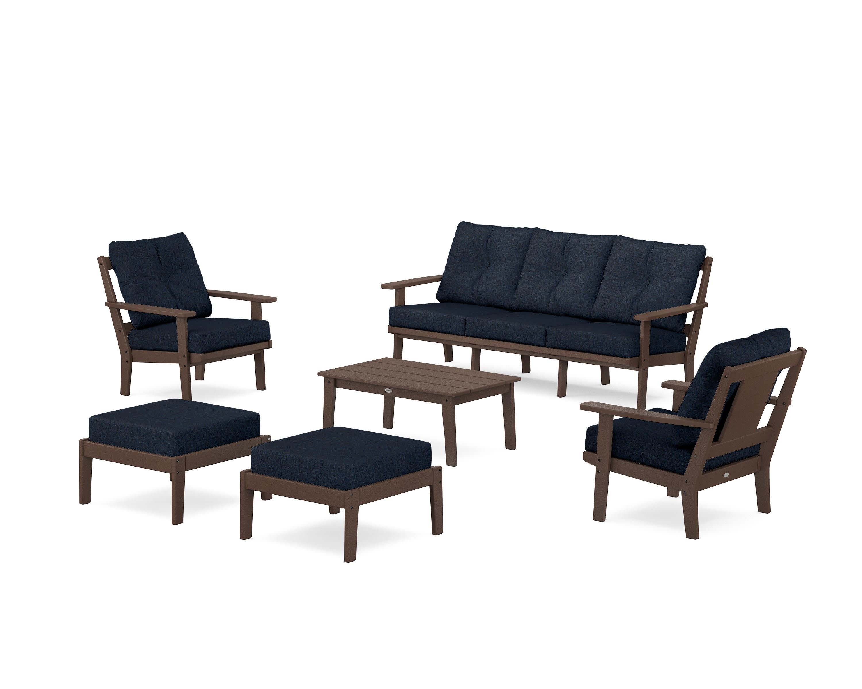 Prairie 6-Piece Lounge Sofa Set in Mahogany / Marine Indigo