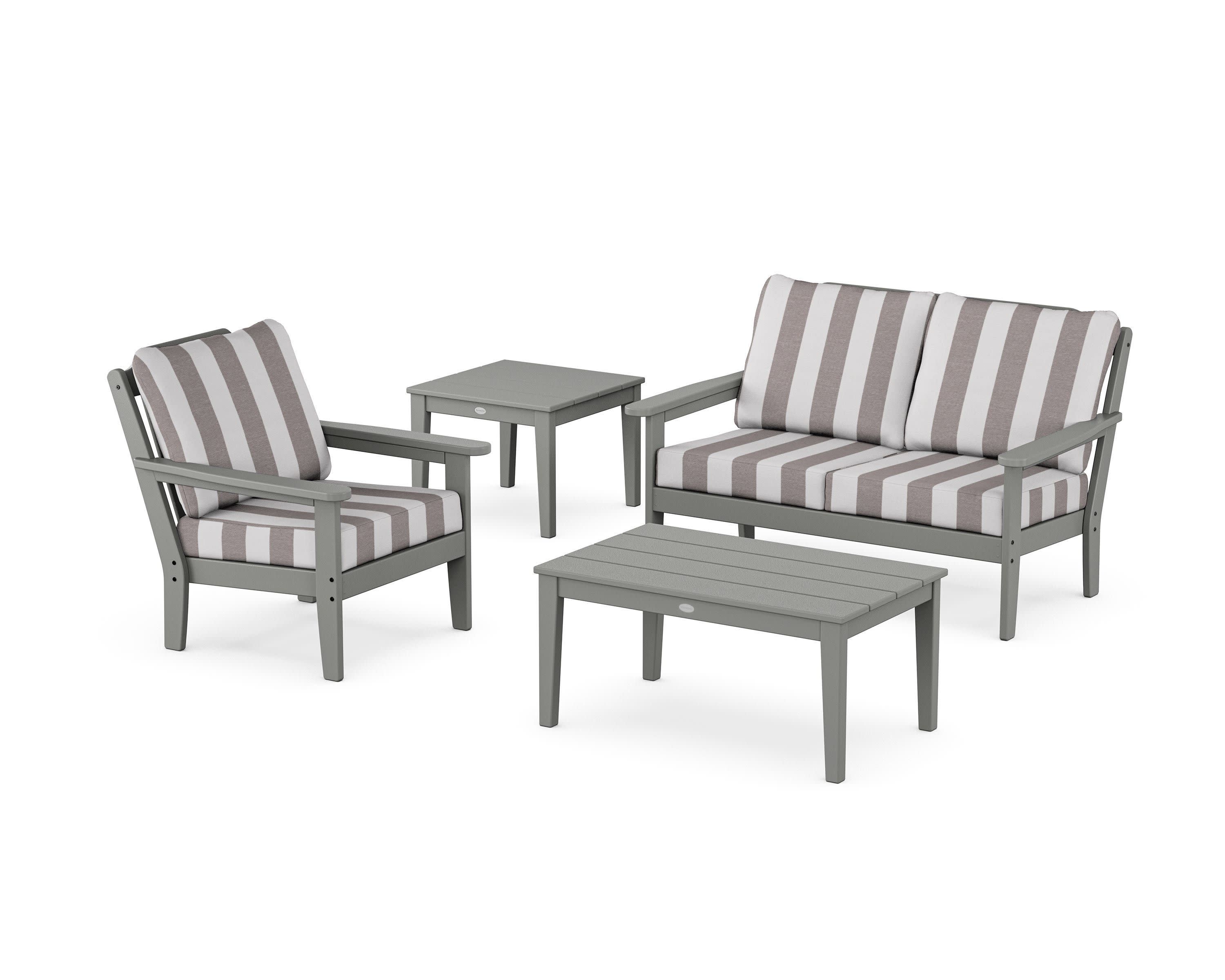 Wovendale 4-Piece Deep Seating Set in Slate Grey / Cabana Stripe Grey Mist