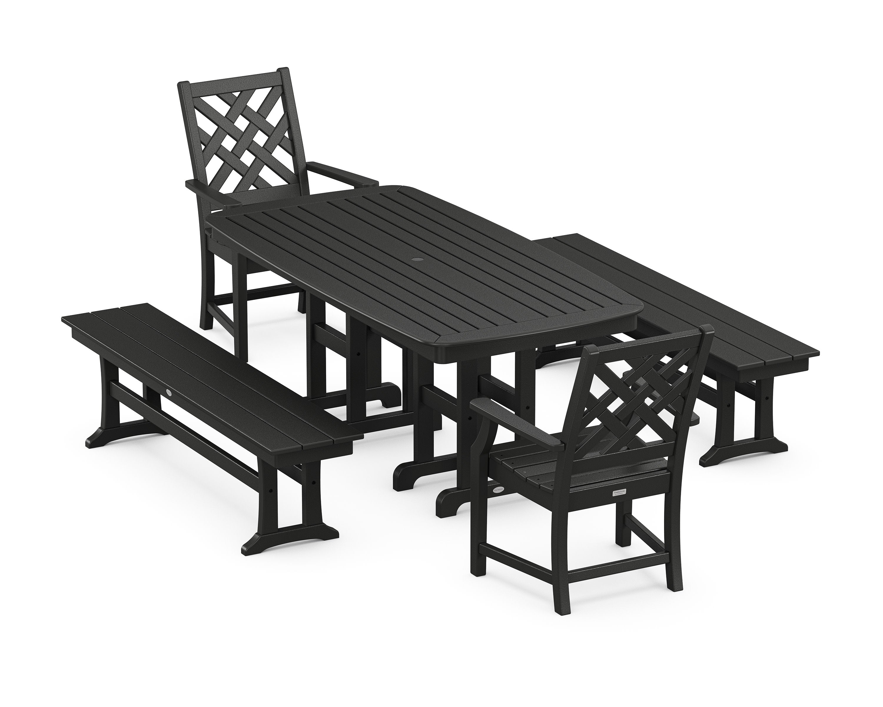 Wovendale 5-Piece Dining Set with Benches in Black