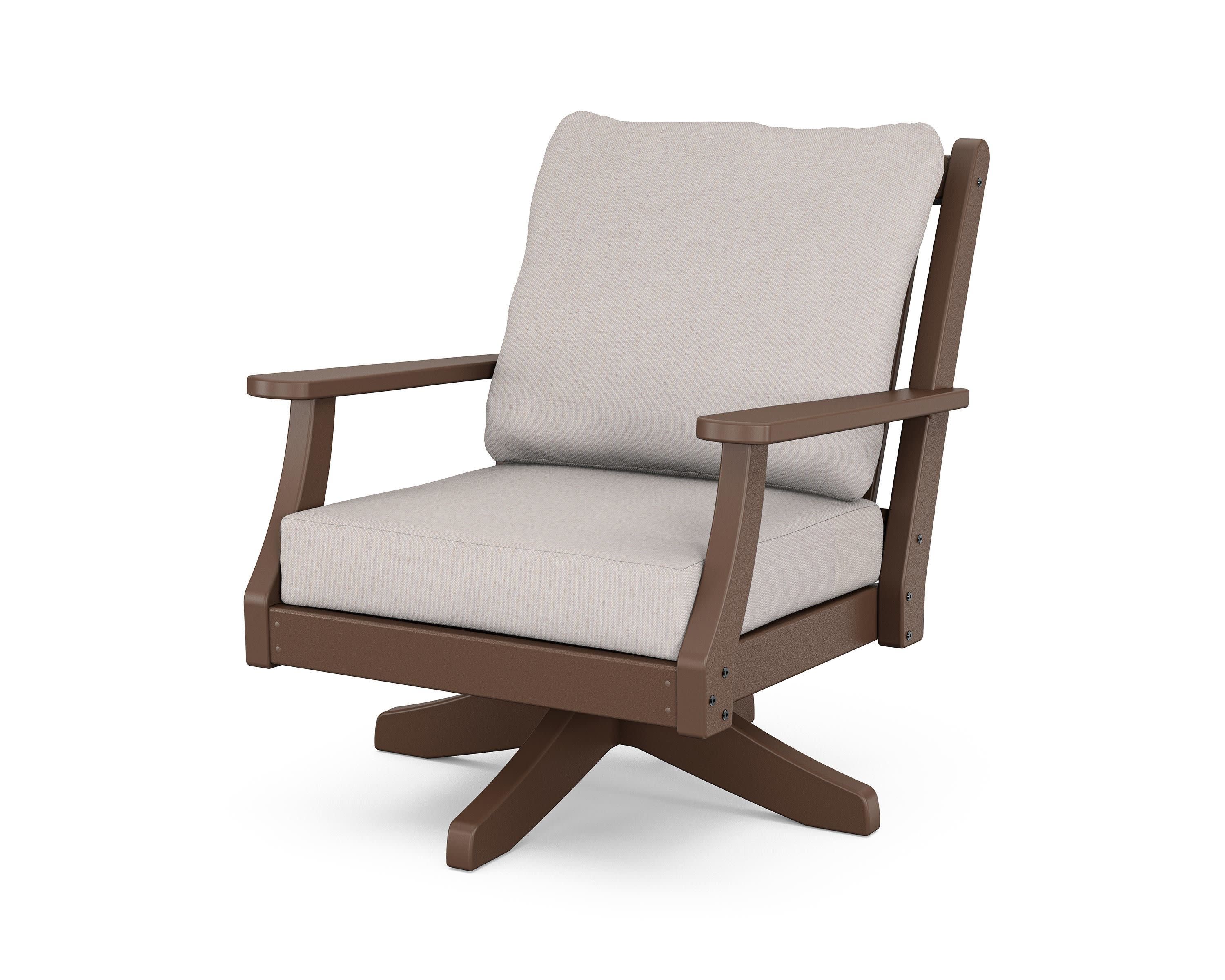 Wovendale Deep Seating Swivel Chair in Mahogany / Dune Burlap