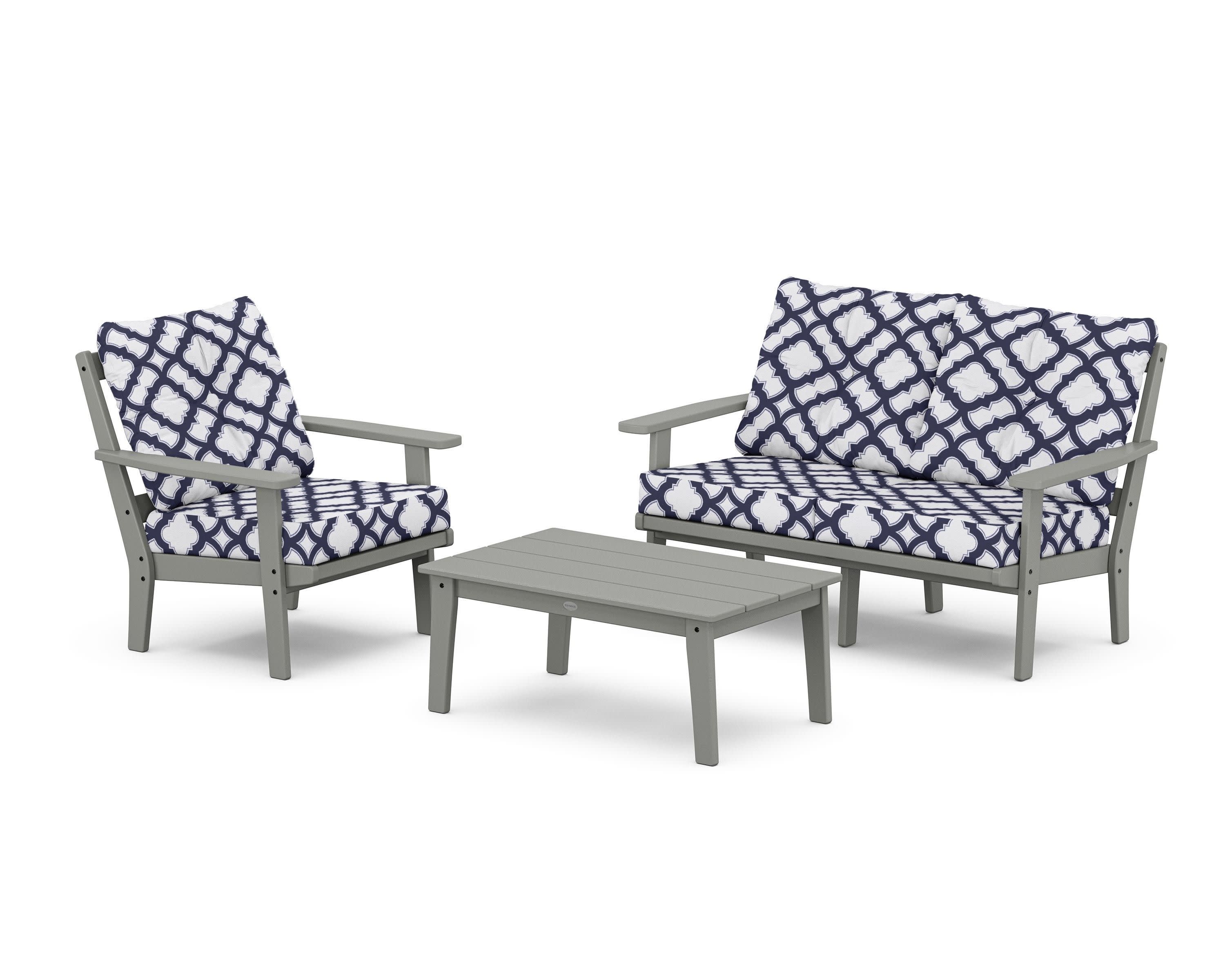 Prairie 3-Piece Deep Seating Set with Loveseat in Slate Grey / Trellis Navy
