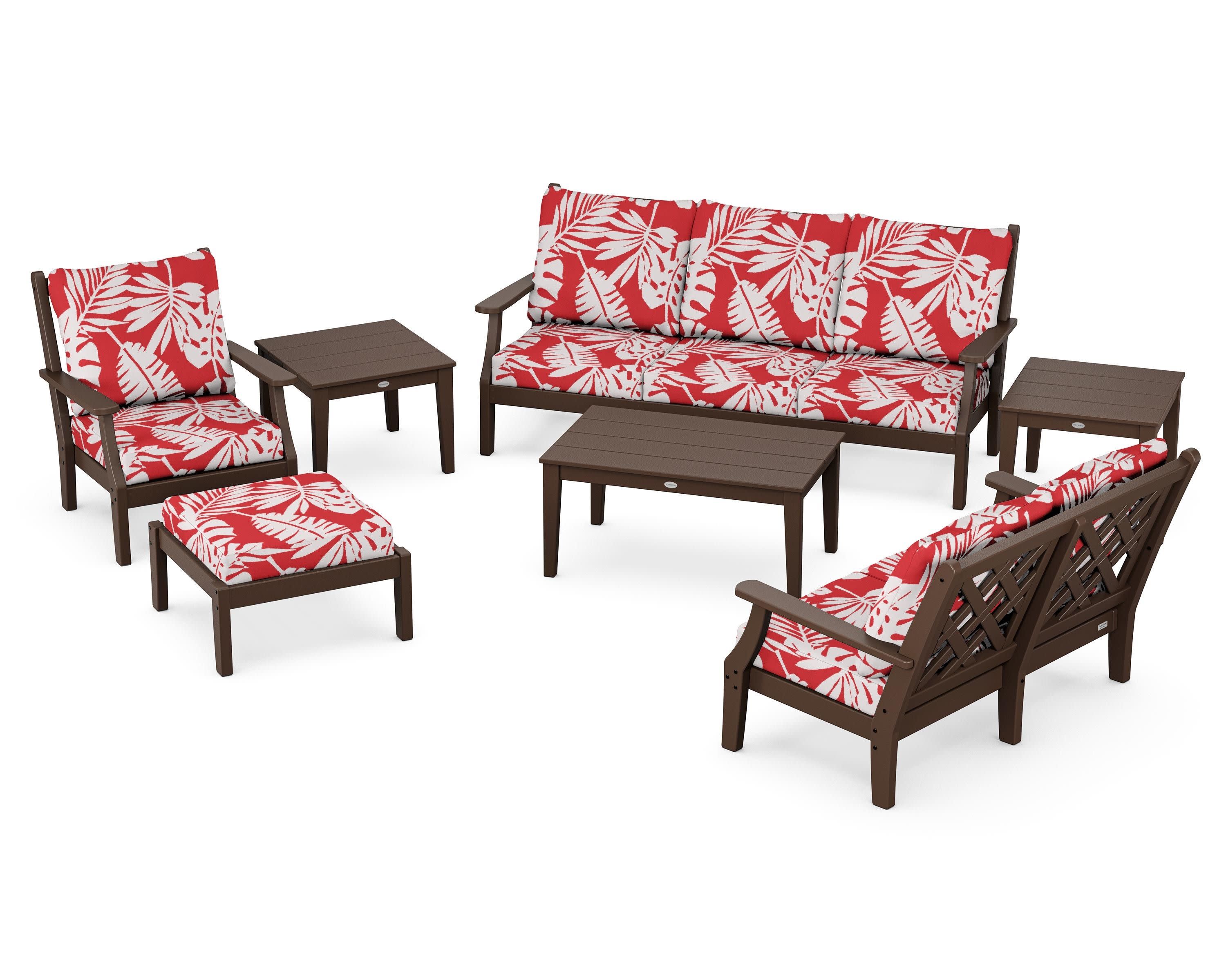 Wovendale 7-Piece Deep Seating Set in Mahogany / Leaf Crimson
