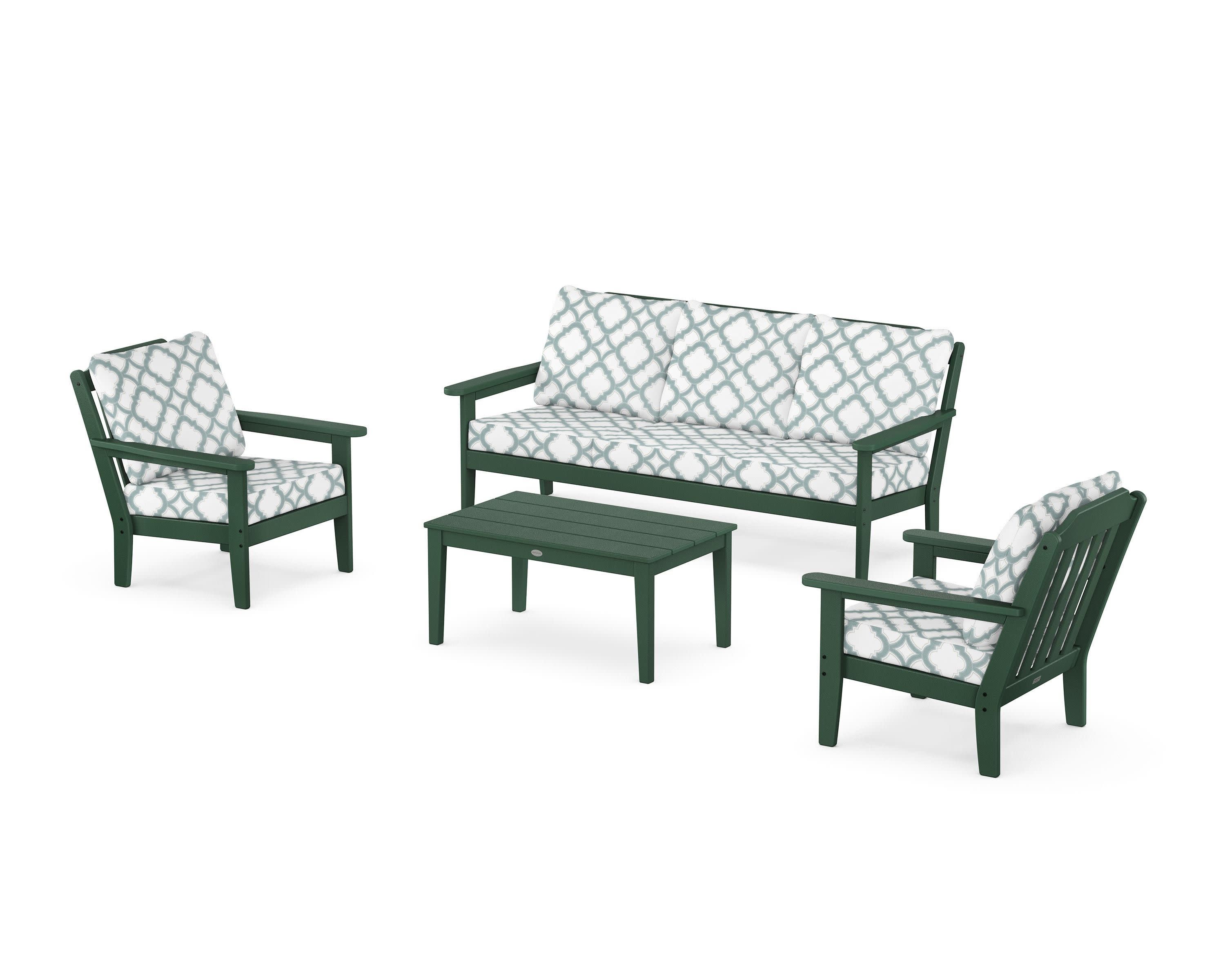 Cottage 4-Piece Deep Seating Set with Sofa in Green / Trellis Glacier Spa