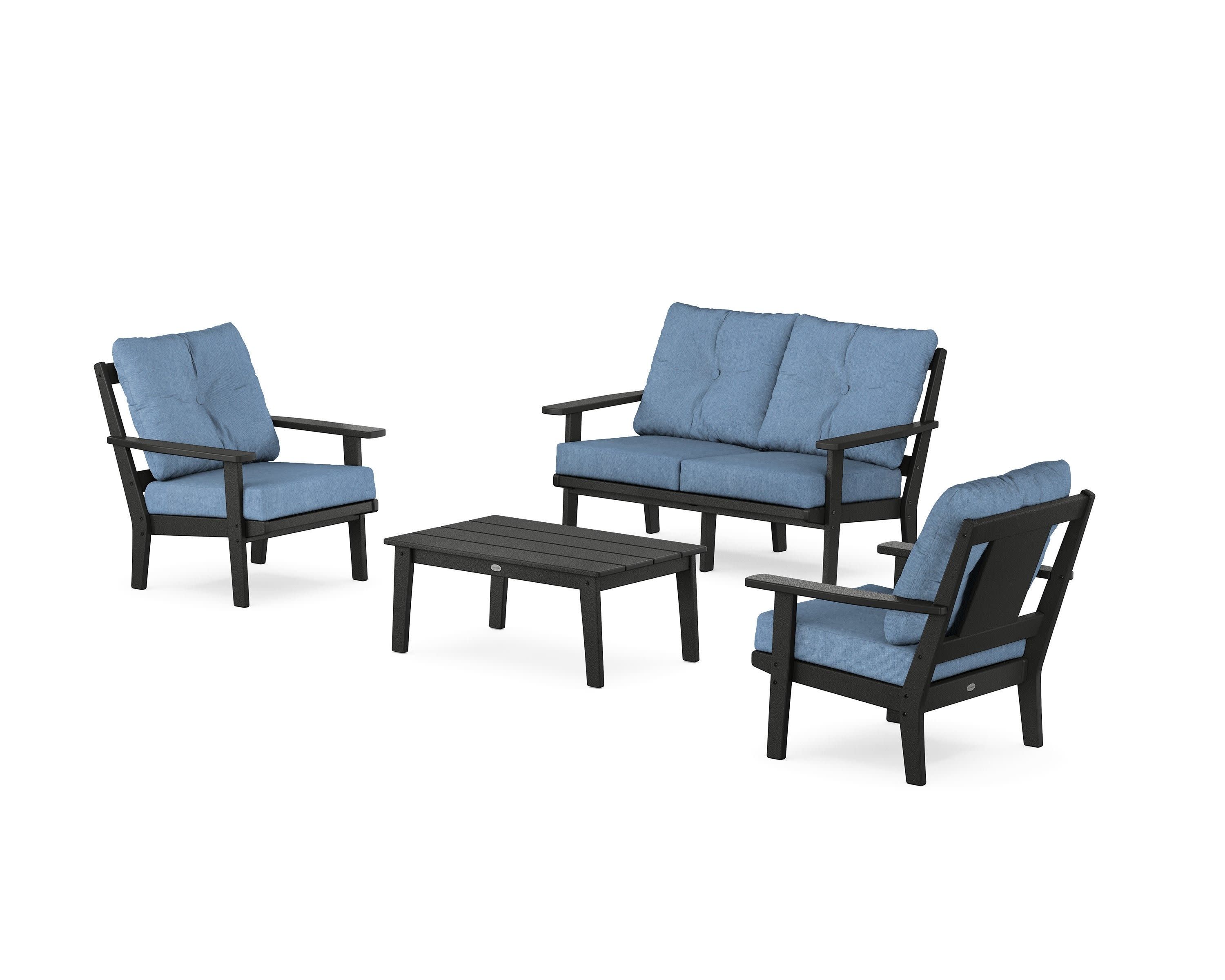 Prairie 4-Piece Deep Seating Set with Loveseat in Black / Sky Blue