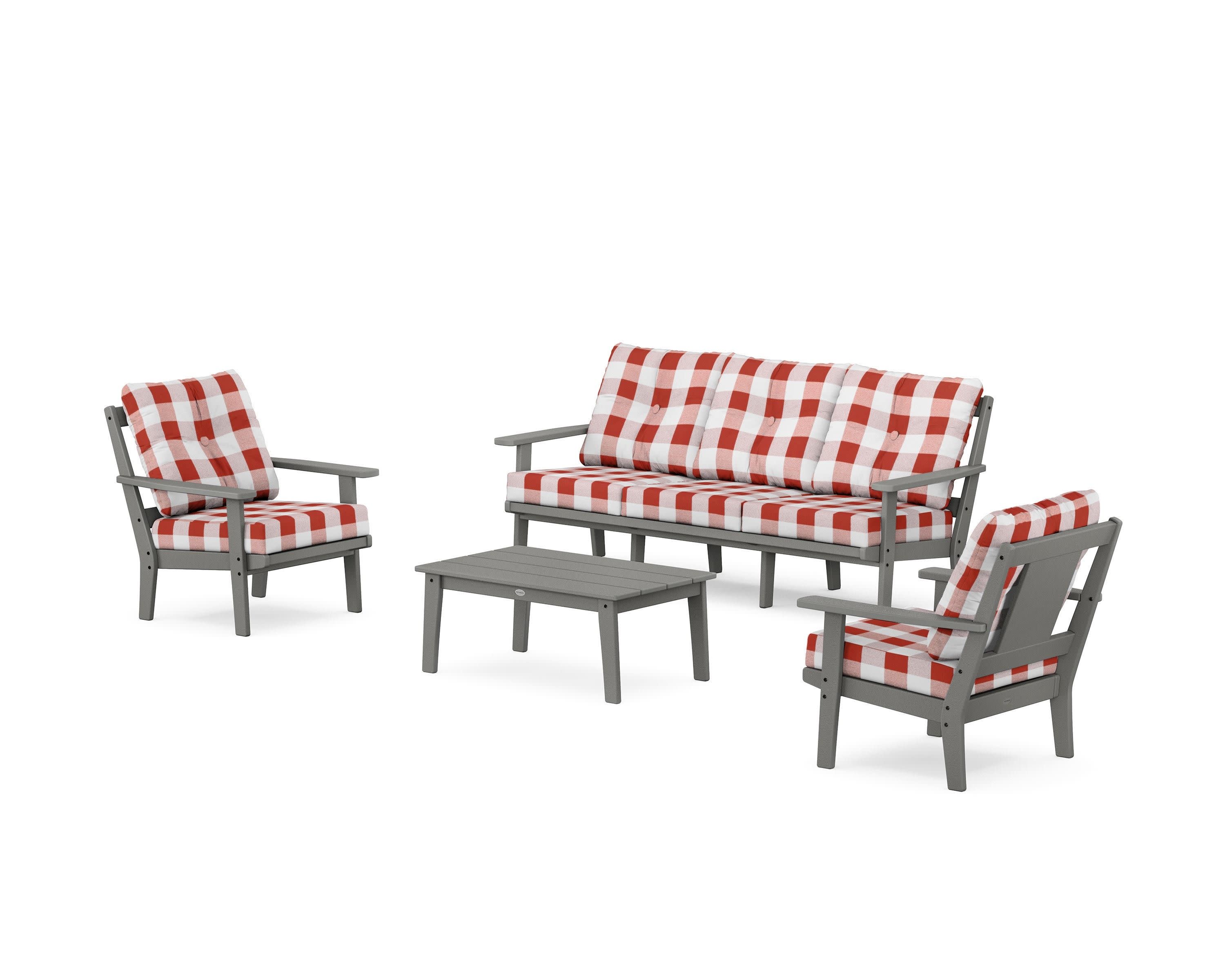 Prairie 4-Piece Deep Seating Set with Sofa in Slate Grey / Buffalo Plaid Crimson