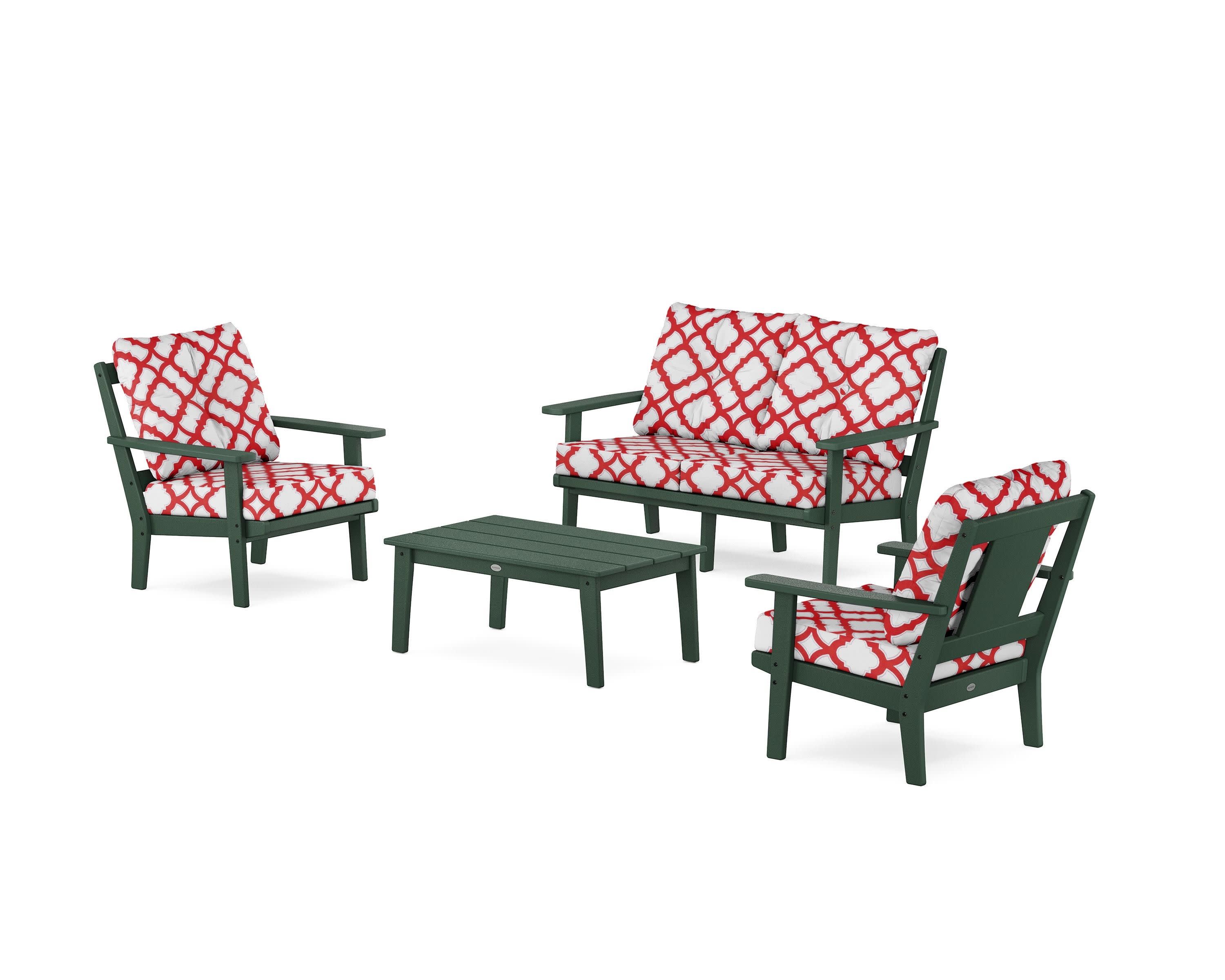 Prairie 4-Piece Deep Seating Set with Loveseat in Green / Trellis Crimson